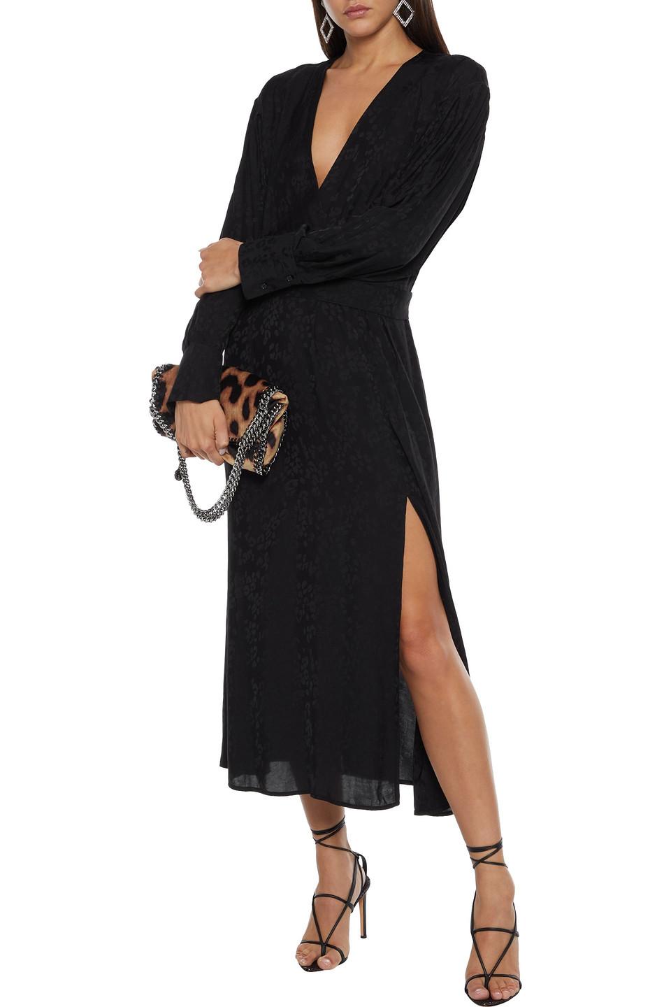 IRO Wrap-effect Leopard-print Satin-jacquard Midi Dress in Black - Lyst