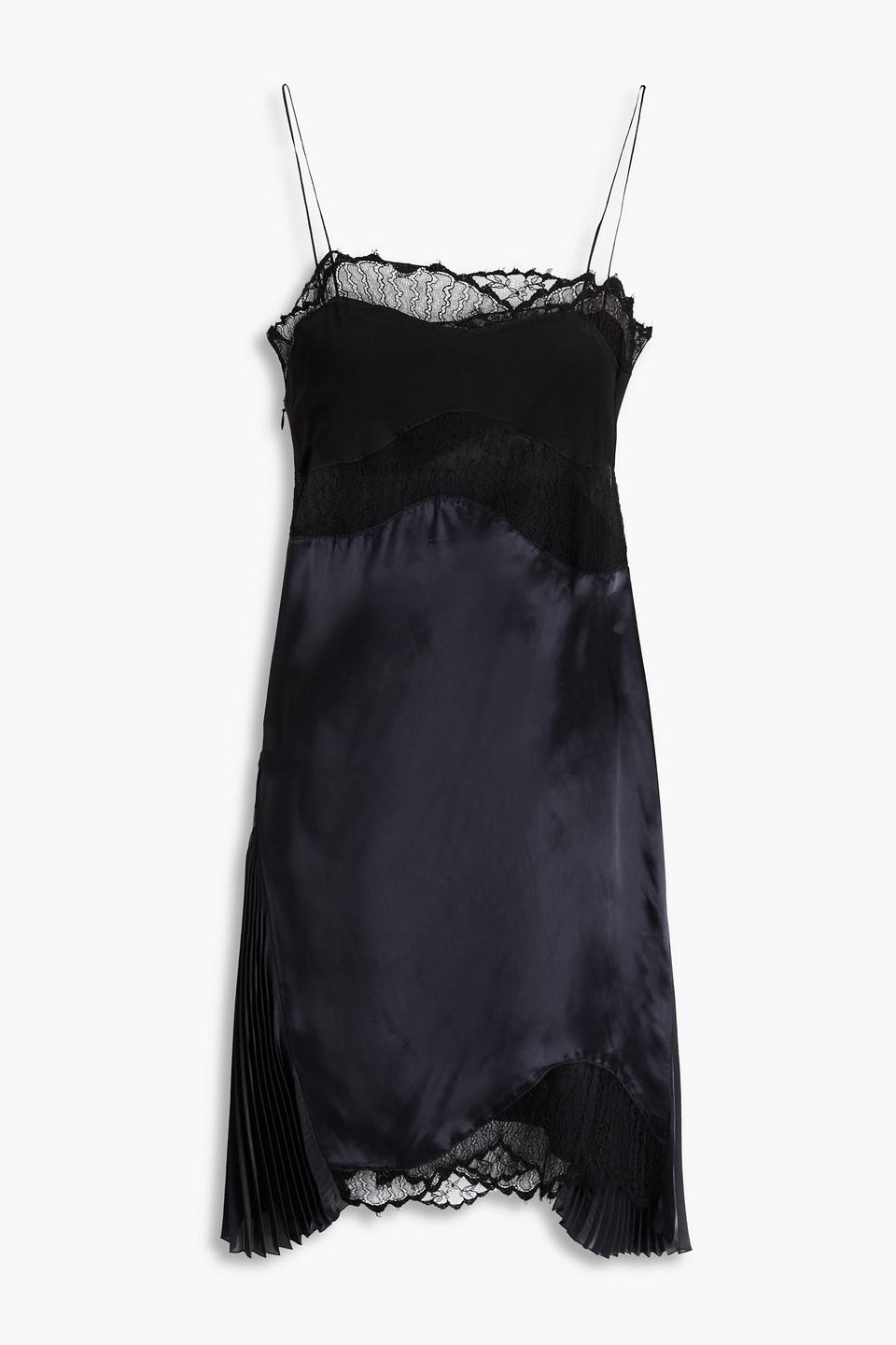 Victoria Beckham Cami Lace-paneled Satin Mini Dress in Black | Lyst