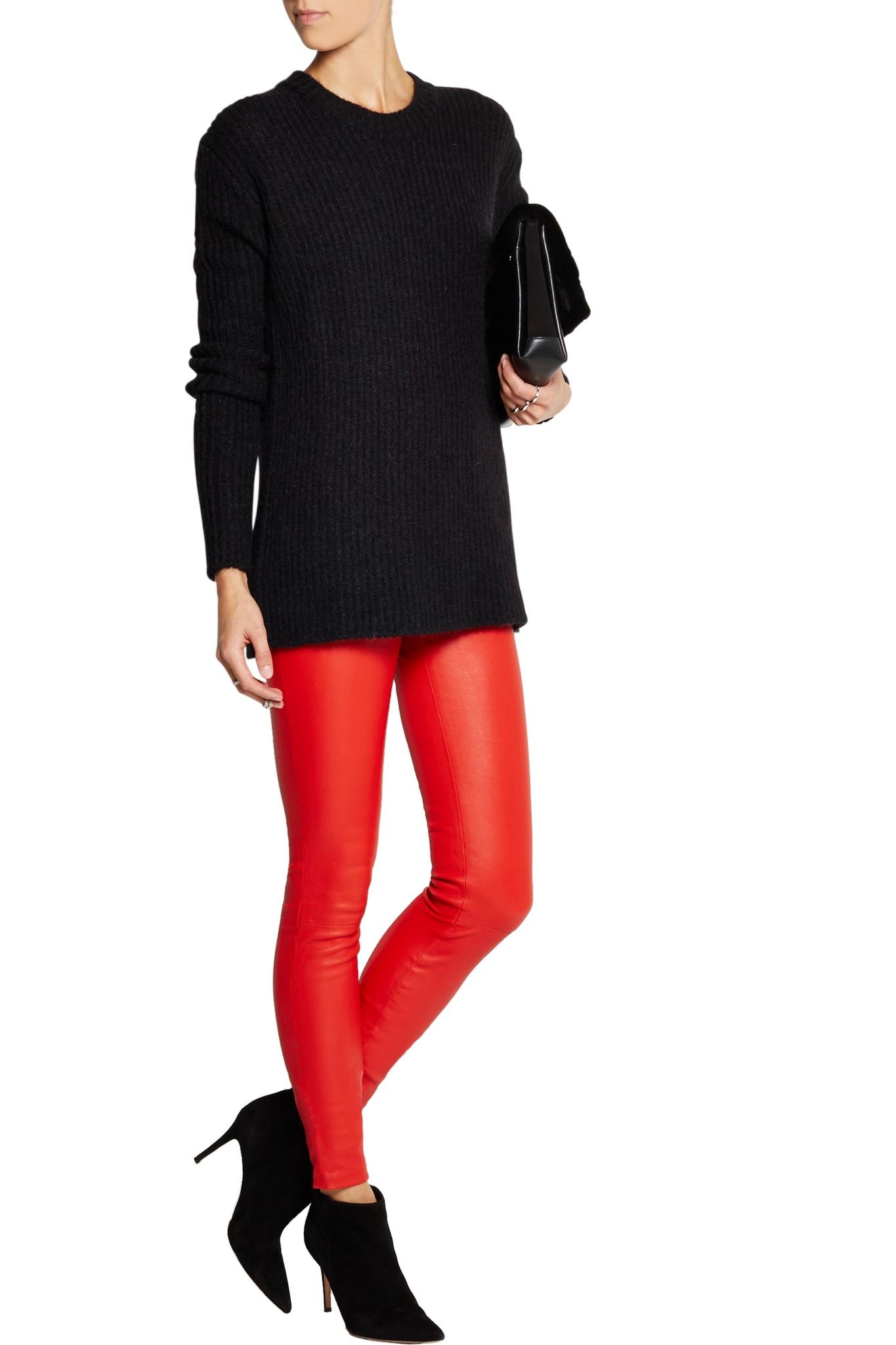 Helmut Lang Leather Leggings Red | International Society of