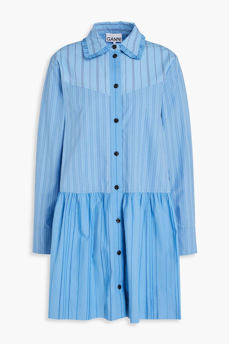 Ganni Striped Cotton poplin Mini Shirt Dress in Blue Lyst Canada