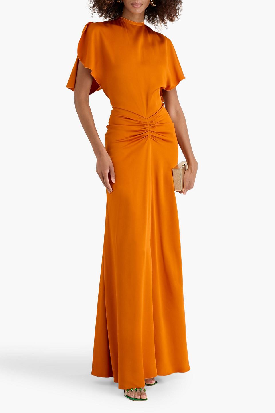 victoria beckham orange halter dress Victoria Beckham Drape Sleeve Midi Dress | Orange | Size 8