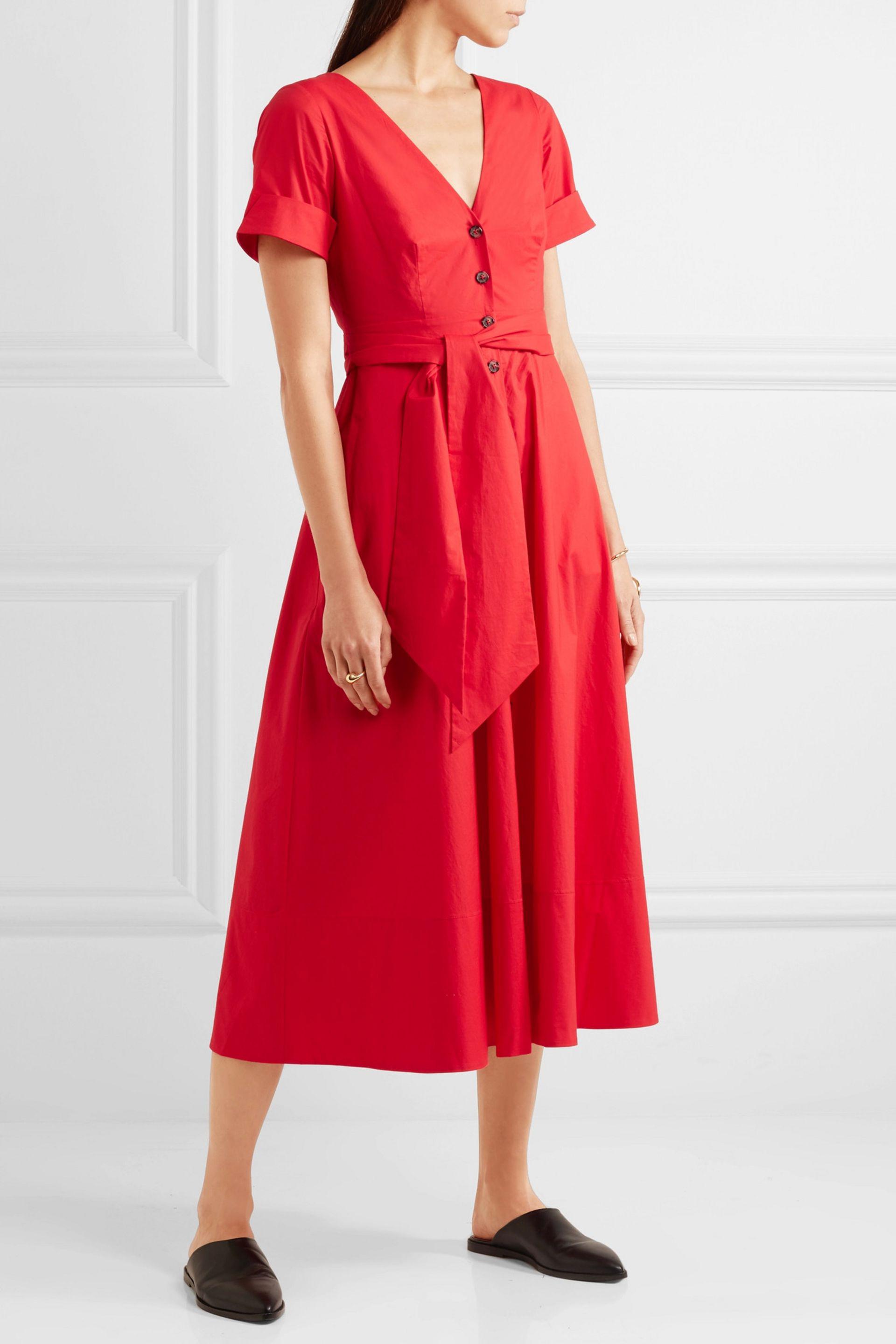Saloni Zoey Cutout Stretch-cotton Poplin Midi Dress in Red - Lyst