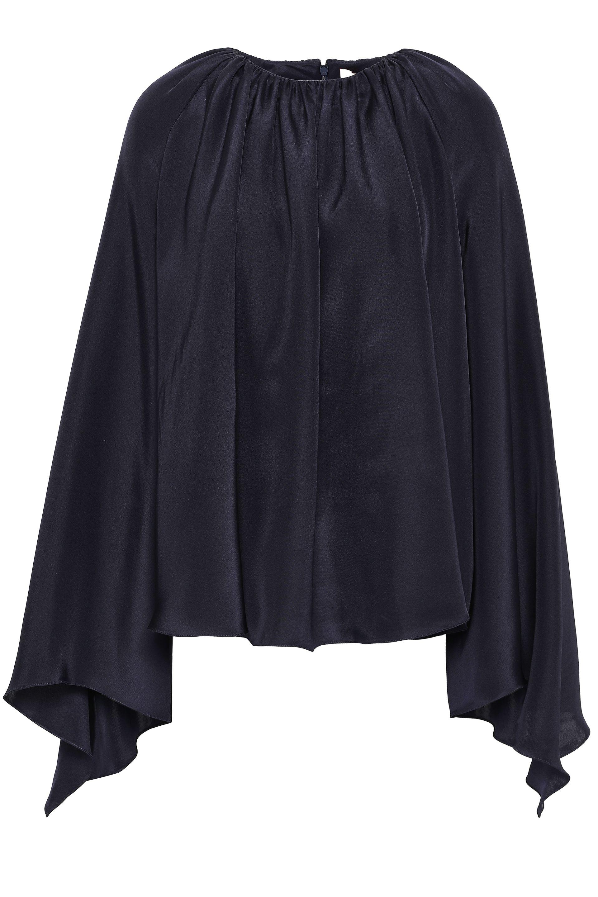 ROKSANDA Gathered Silk-satin Blouse Midnight Blue - Lyst