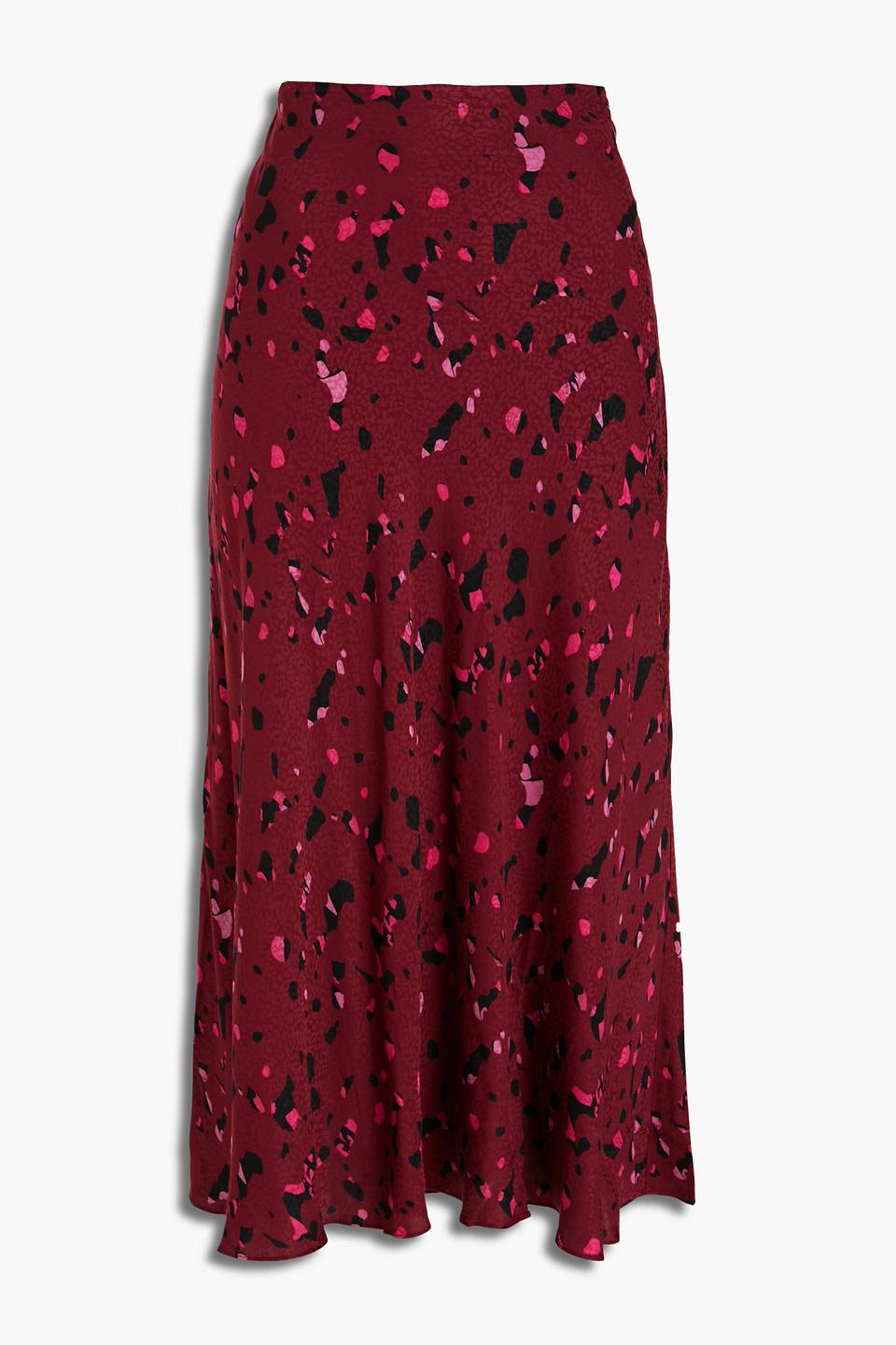 Ba&sh Tomy Printed Satin-jacquard Midi Skirt in Red | Lyst