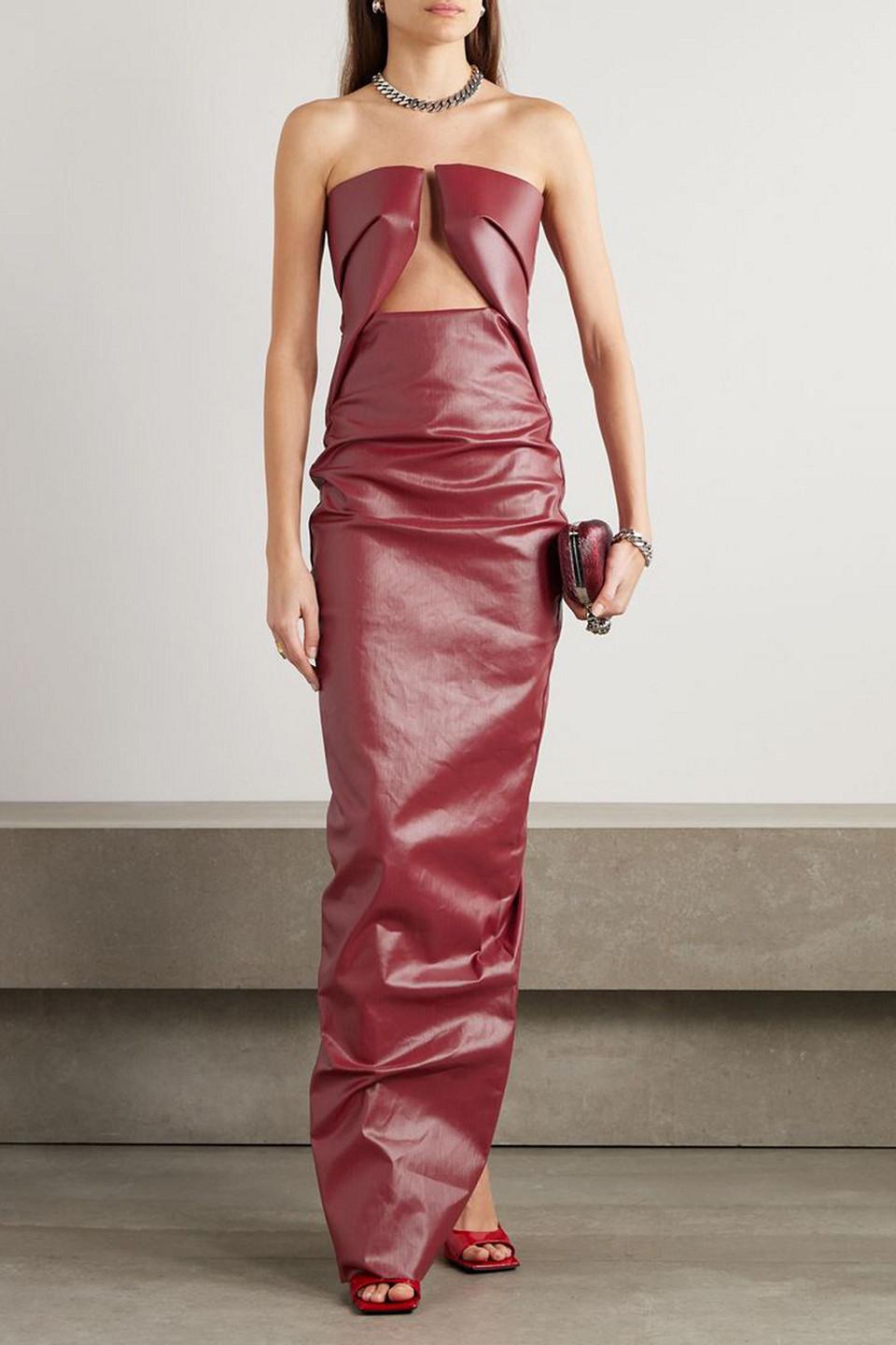 rick owens red leather dress Rick Owens Prong Gown in Cardinal Red