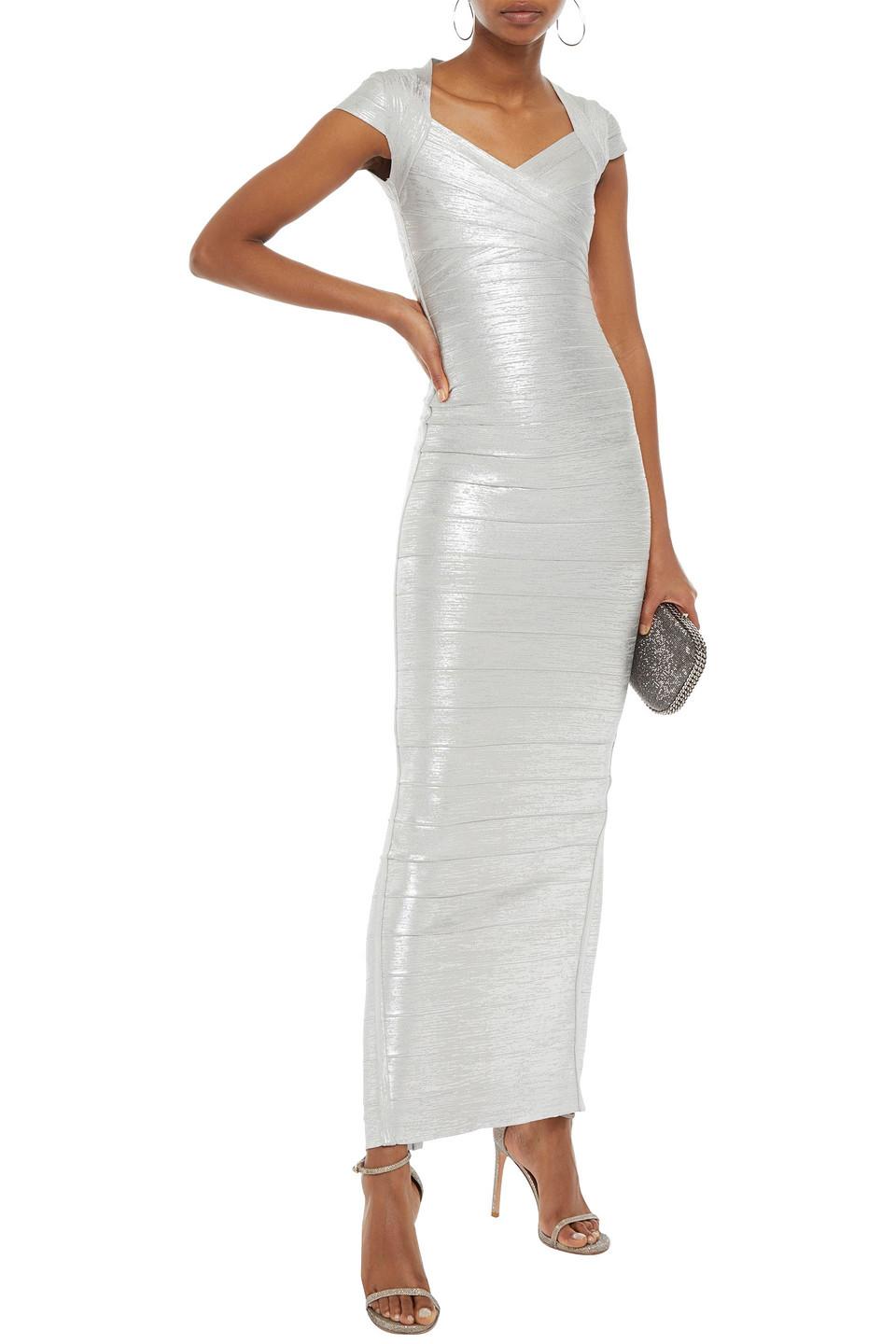 Cutout Metallic Coated Bandage Gown 