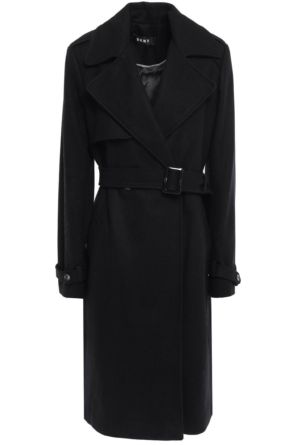 DKNY Belted Brushed Woolblend Trench Coat Black Lyst
