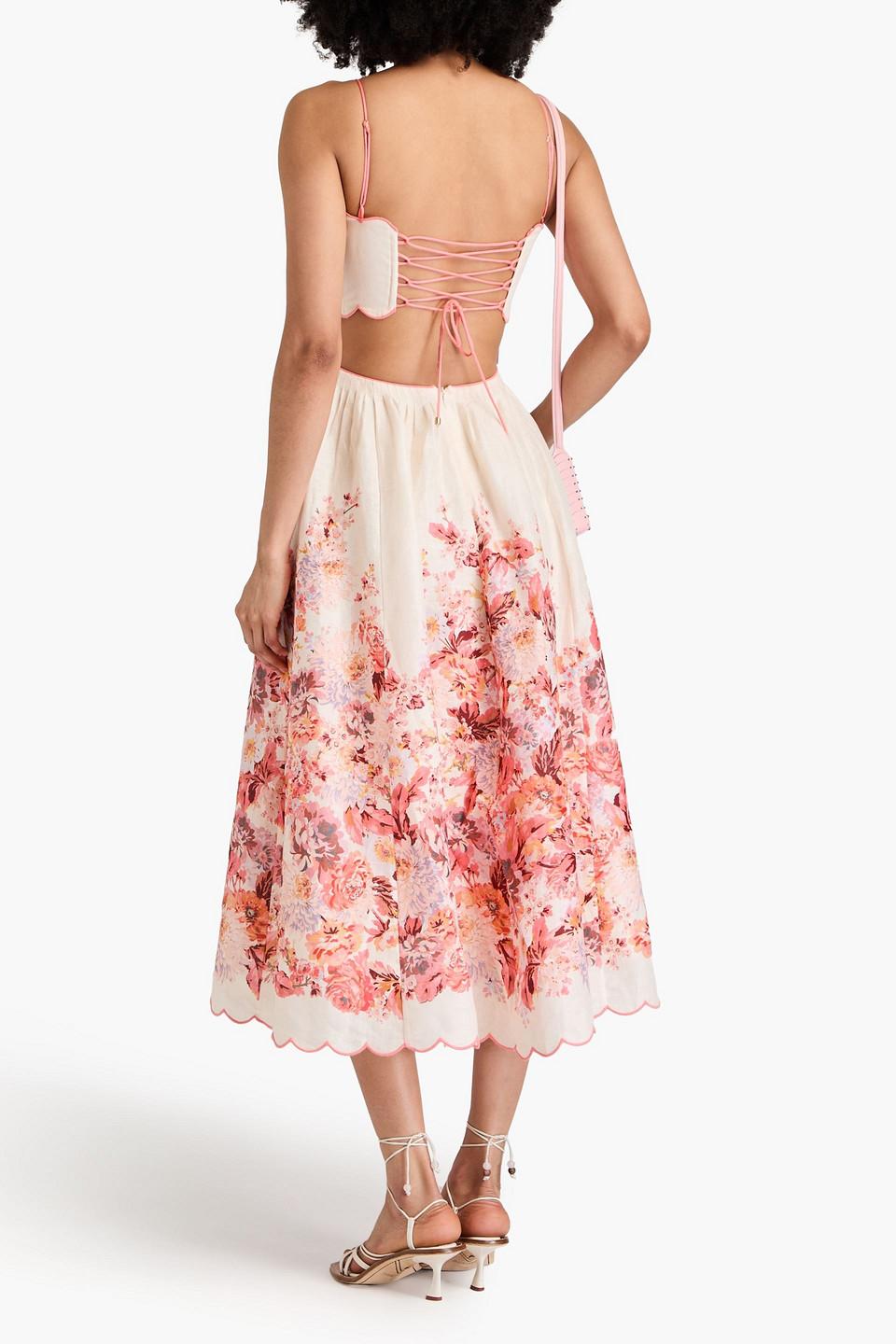 zimmermann halliday cutout scalloped pintucked floral-print linen midi dress Zimmermann Halliday Scallop Midi Dress  Size