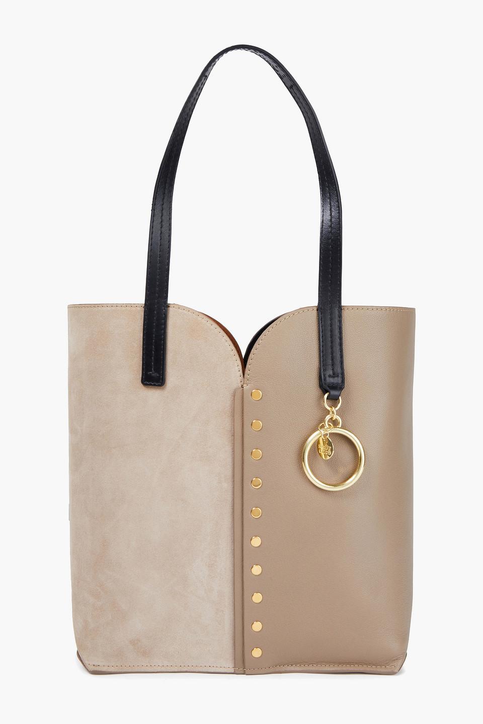 See By Chloé See By Chloé Gaia Small Studded Suede And Pebbled-leather Tote  in Natural | Lyst