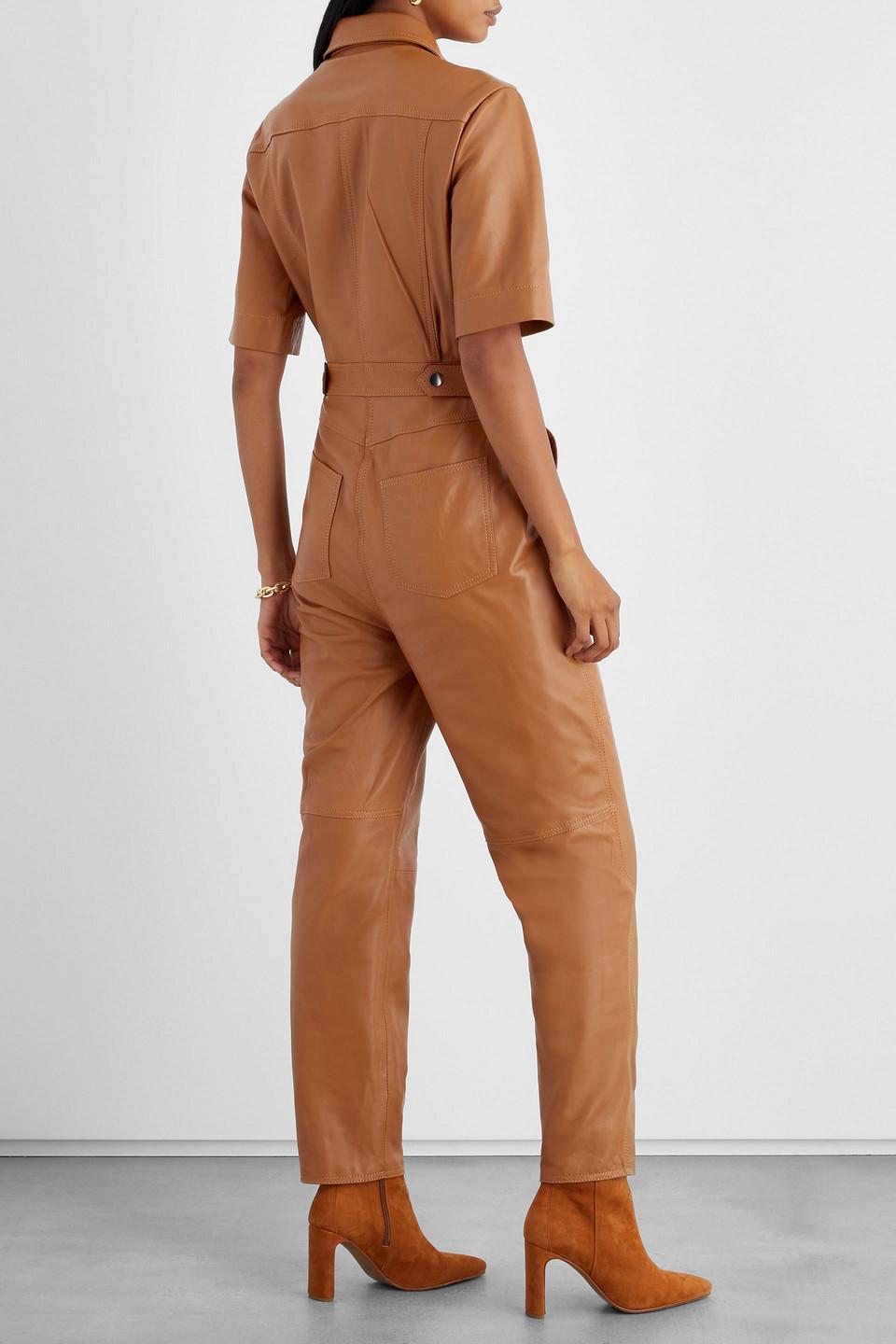 Iris & Ink Blisse Leather Jumpsuit in Tan (Brown) - Lyst