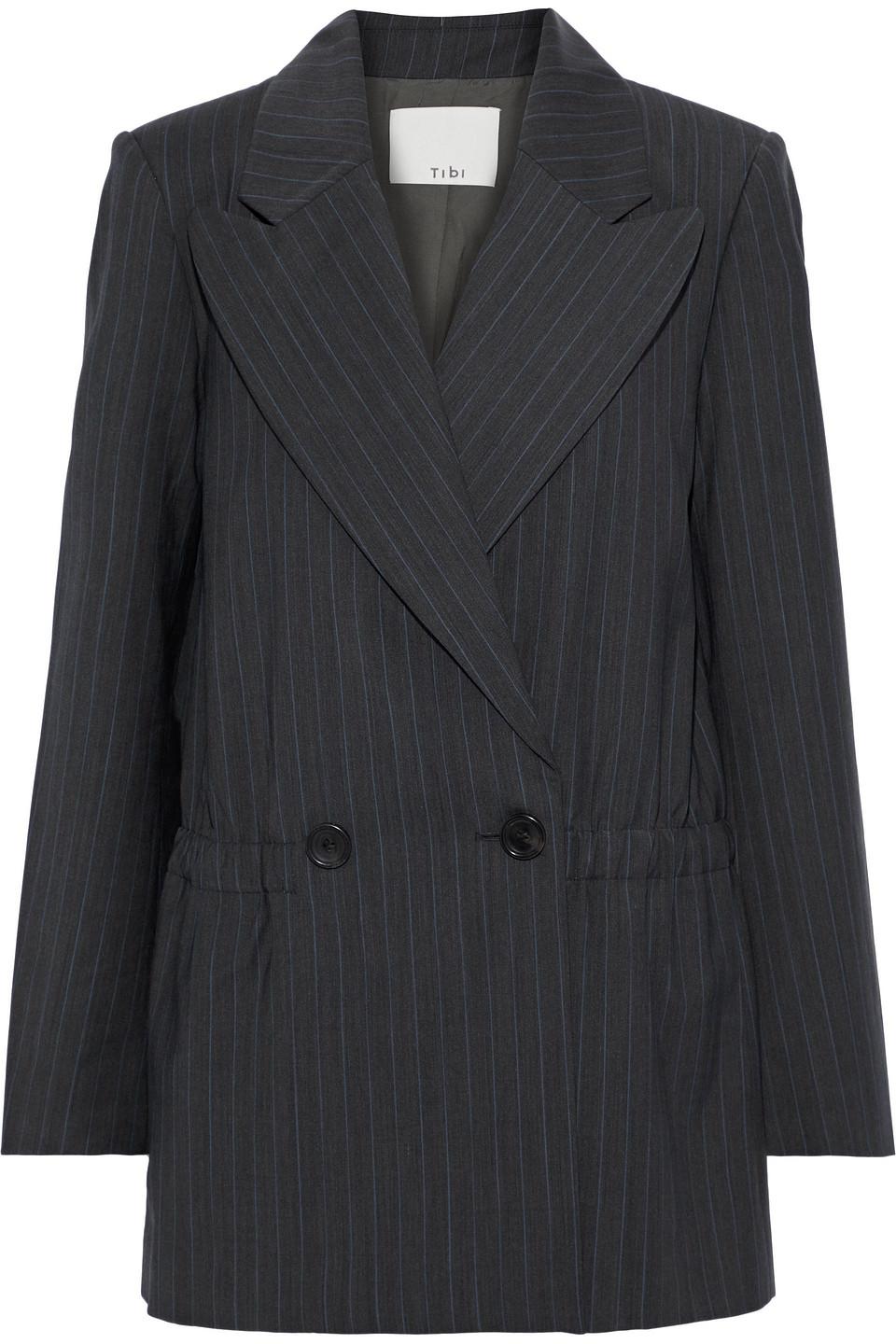 Tibi Oversized Double-breasted Pinstriped Wool-blend Blazer Gray - Lyst