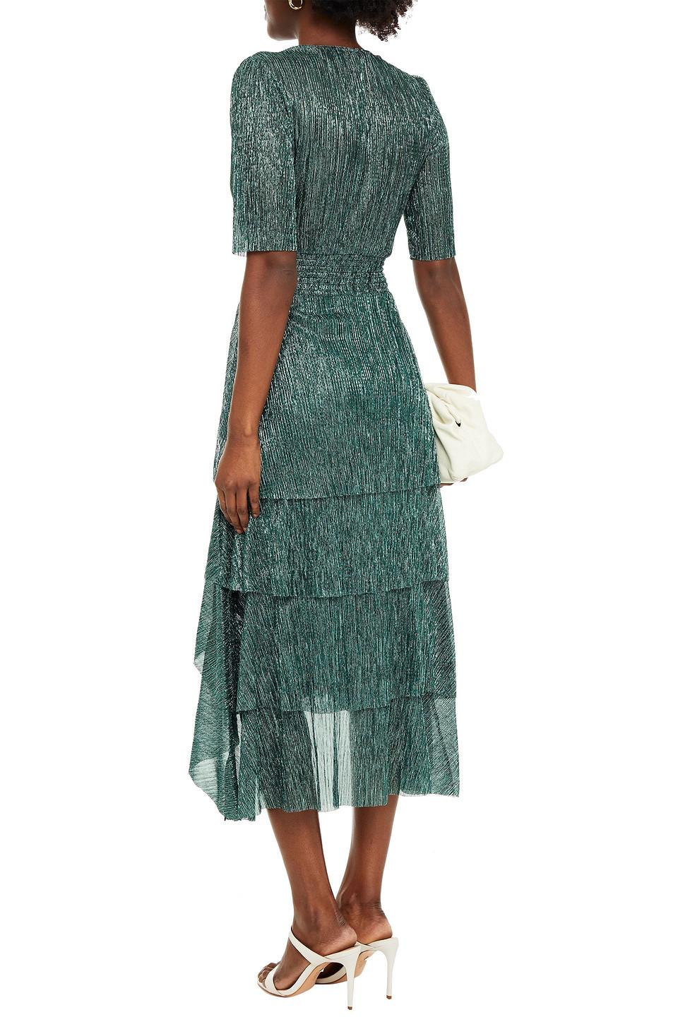 dress midi long sleeve Floral Microprint Long Sleeve Midi Dress M / Black