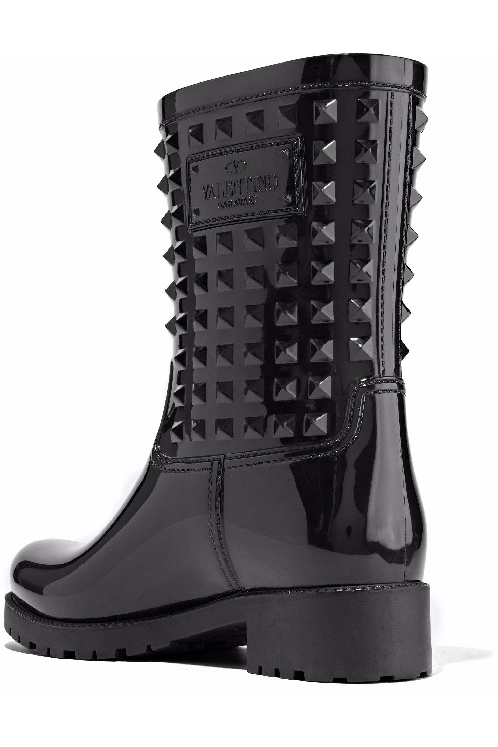 Valentino The Rockstud Glossed-rubber Rain Boots in Black - Lyst