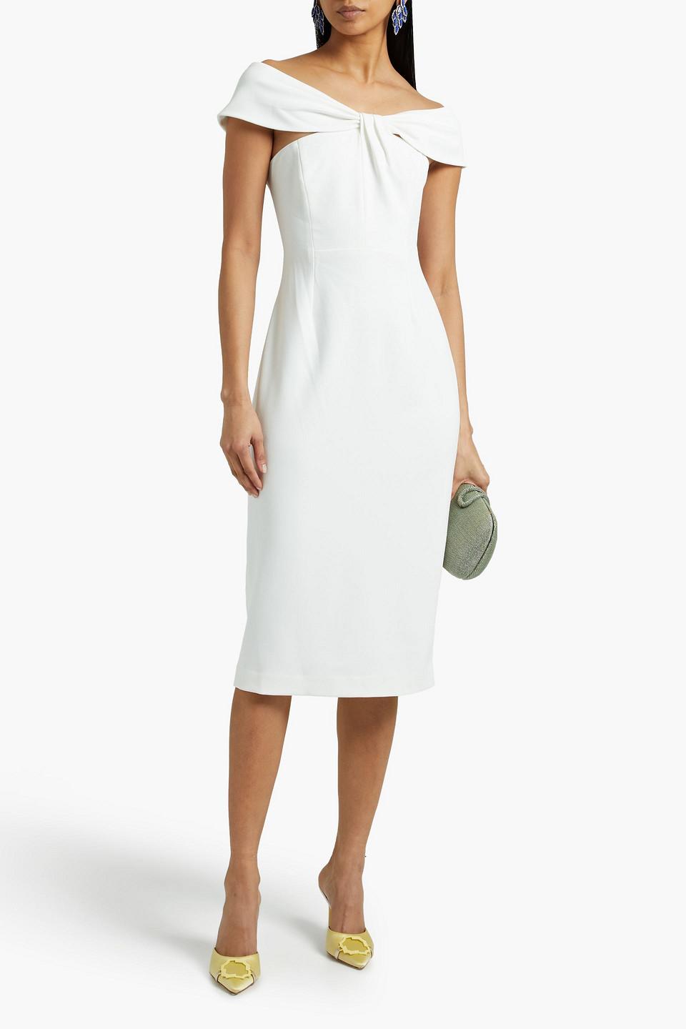 Badgley Mischka Off the shoulder Pleated Crepe Dress in White Lyst