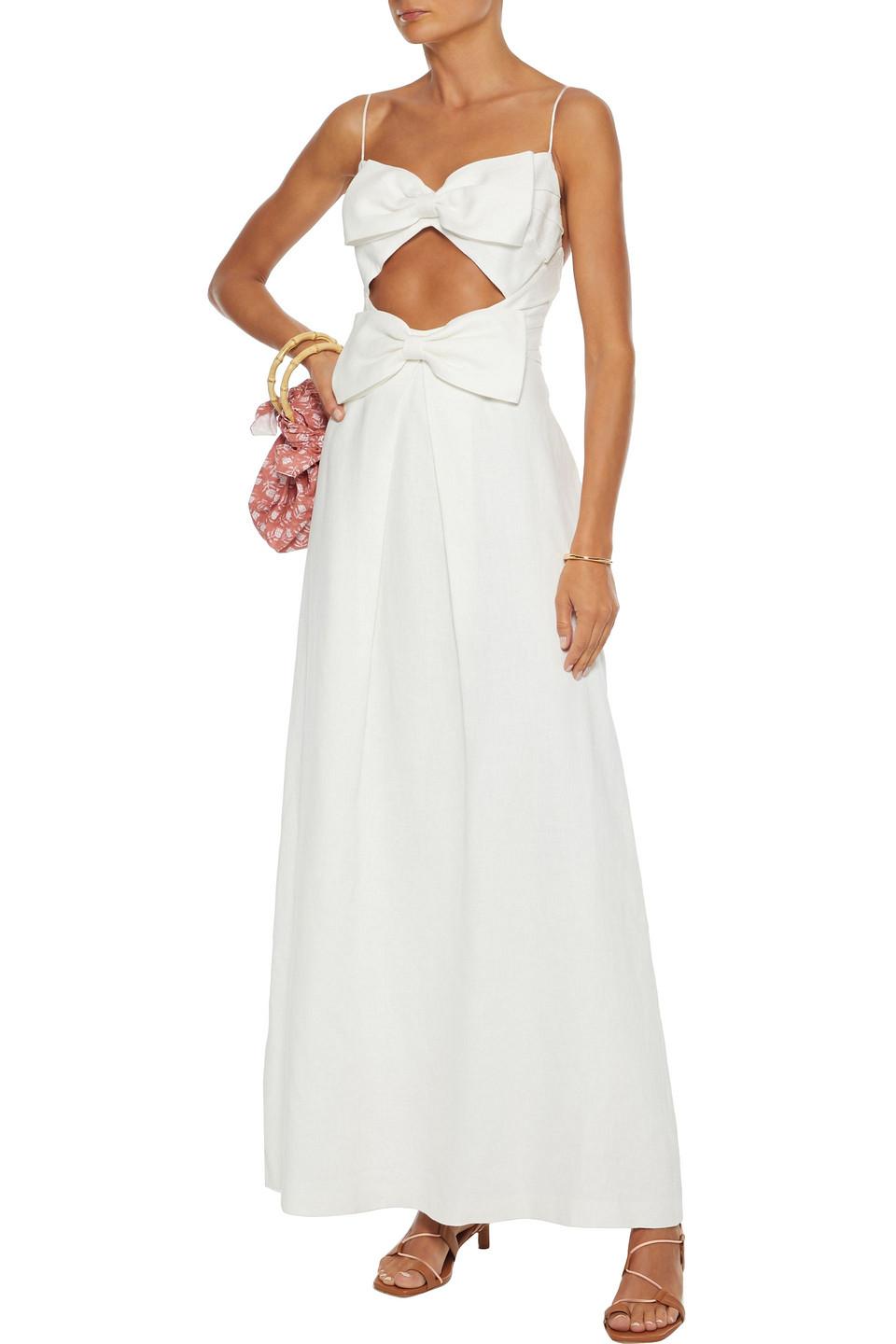 Zimmermann Corsage Bow Cutout Linen Maxi Dress in White | Lyst