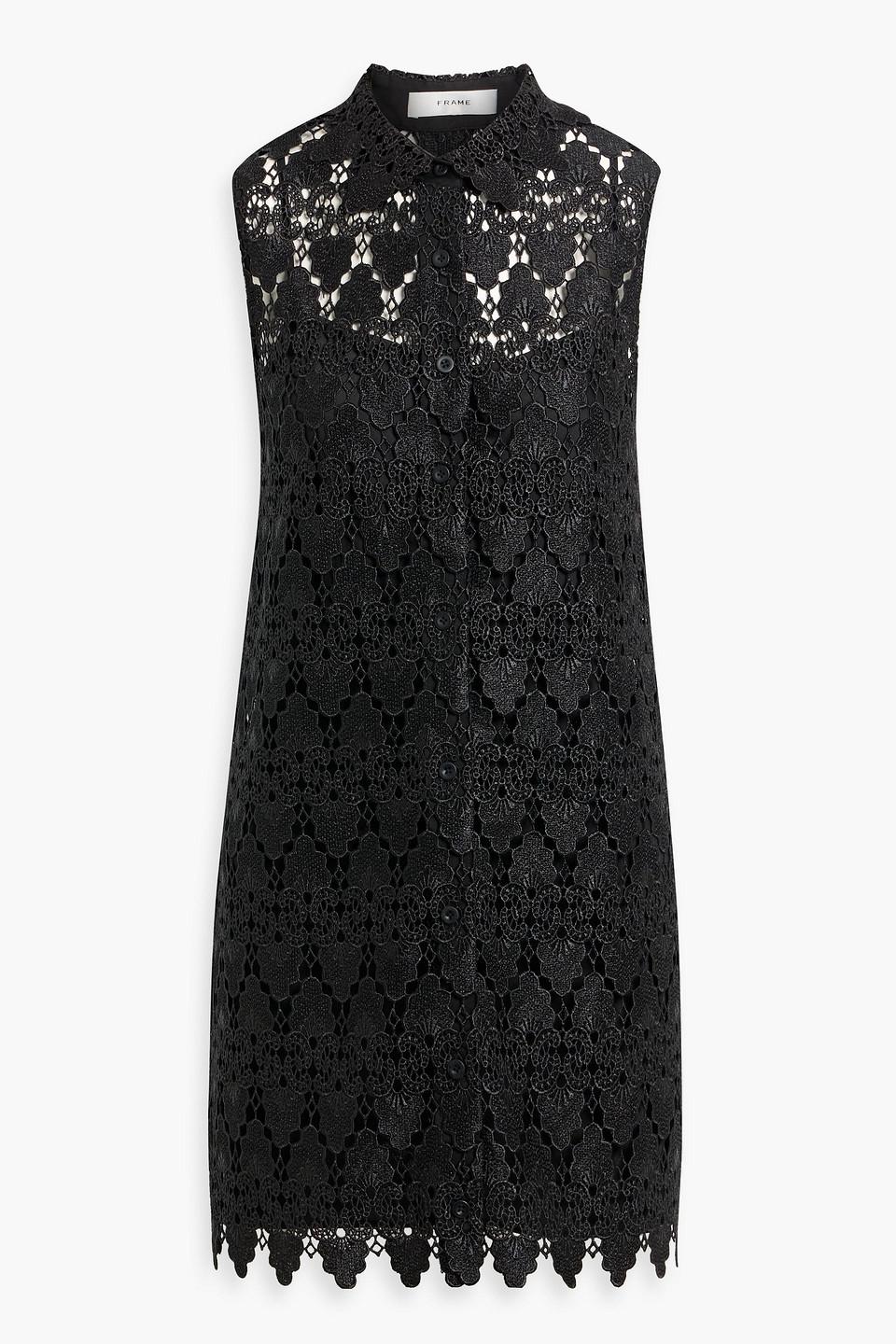 knee length dresses for ladies Black Lace Button Front Dress by Frame – PATRICIA main image 1