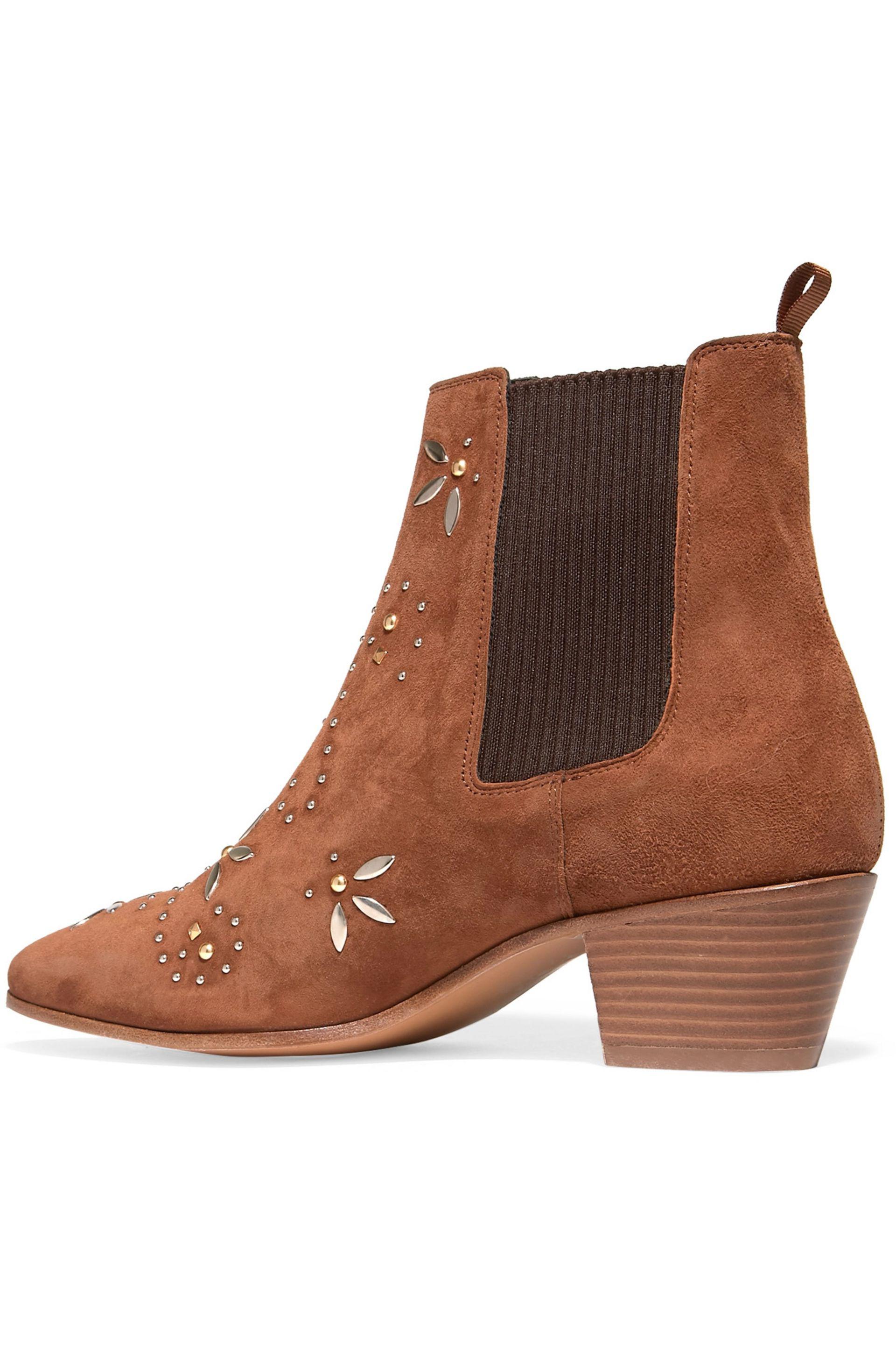 Maje Studded Suede Ankle Boots in Camel (Brown) - Lyst