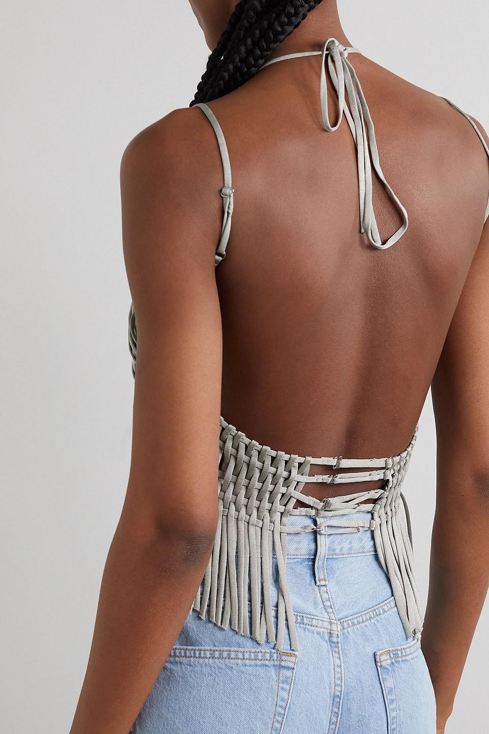 Isa Boulder Papercut Metallic Open-knit Halterneck Top in Grey