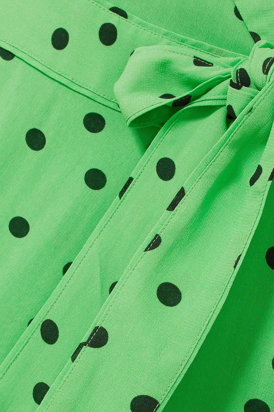 Ganni Polka dot Georgette Wrap Dress Bright Green Lyst Canada