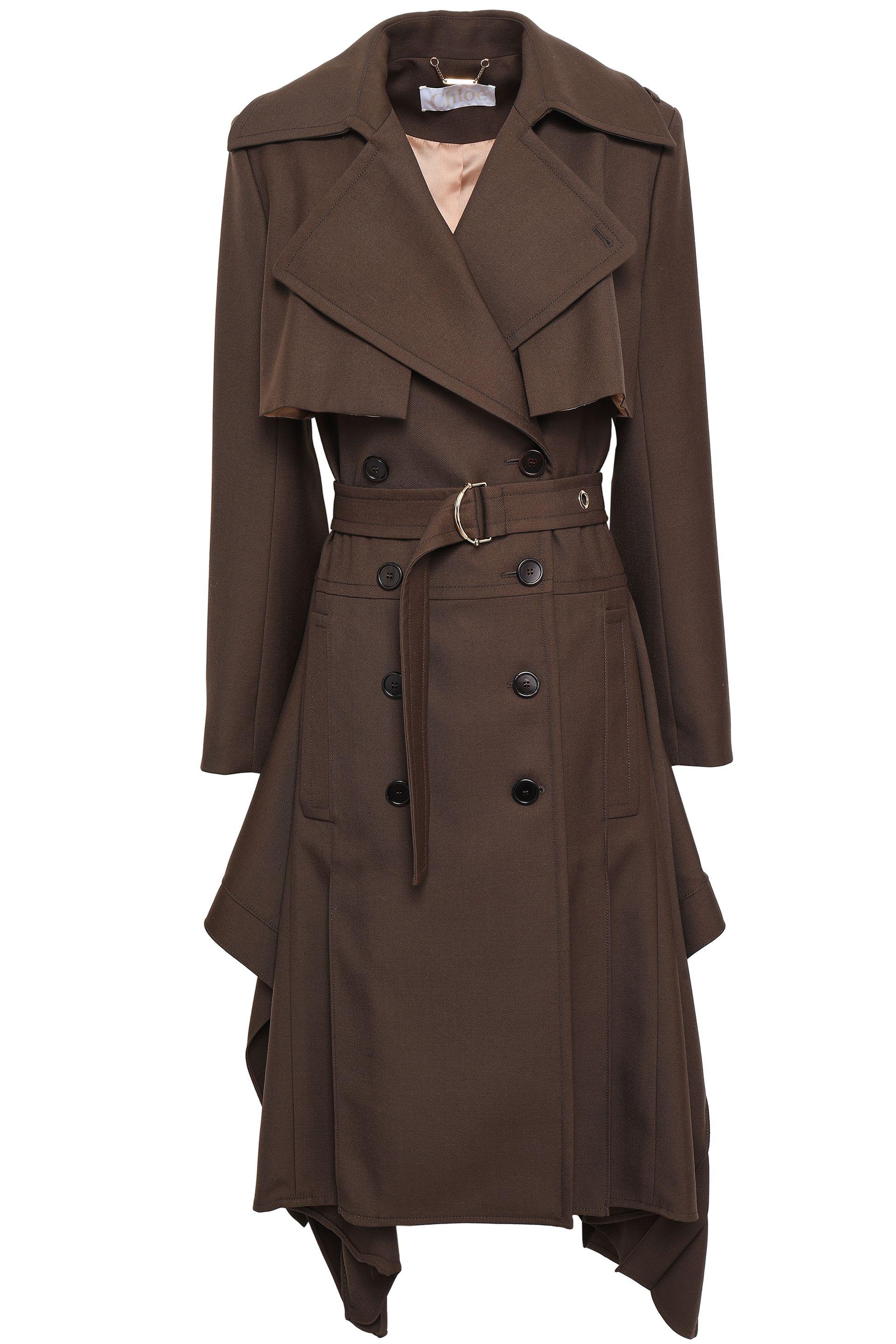 Chloé Chloé Double-breasted Draped Wool-twill Trench Coat Chocolate in ...