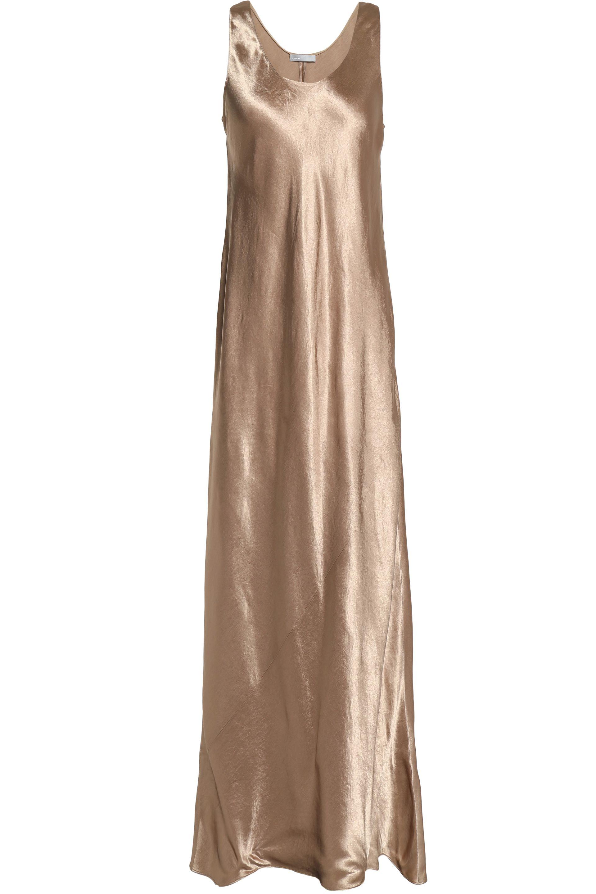 Vince Woman Metallic Satin Maxi Dress Brass Lyst