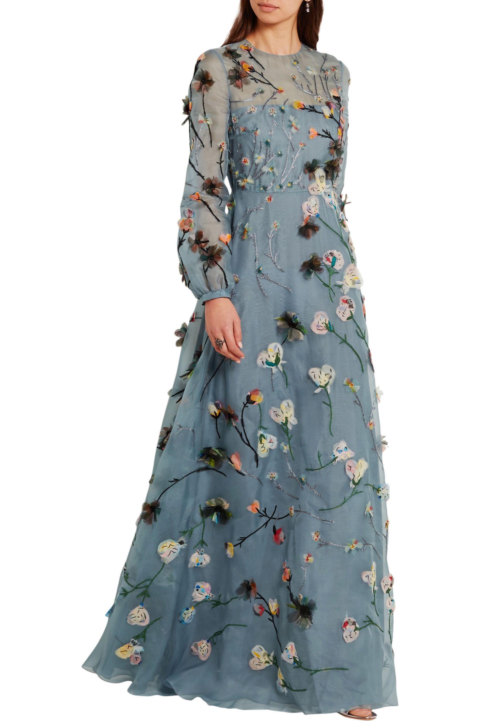 konstant Stol på en ferie Valentino Floral Applique Evening Dress in Blue | Lyst