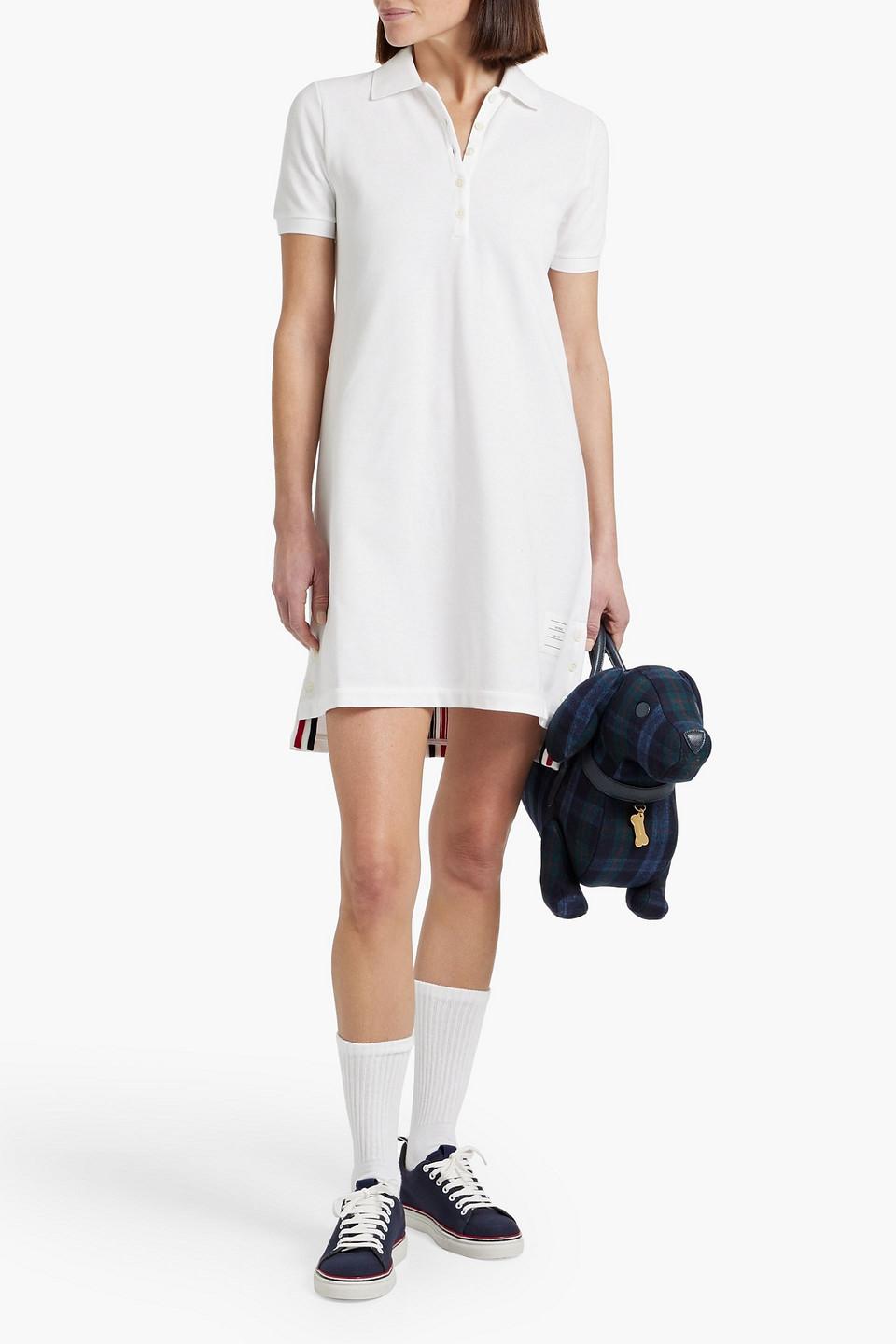 ワンピース THOM BROWNE WHITE PIQUET MINI SHIRT DRESS Thom Browne Striped Cotton-Piqué Mini Shirt Dress in White