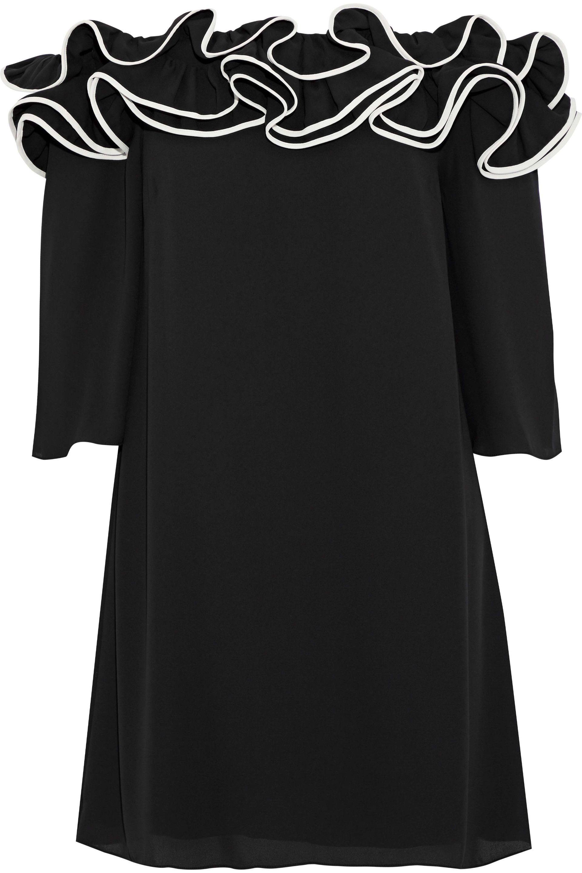 Halston Synthetic Off-the-shoulder Ruffled Crepe Mini Dress Black - Lyst