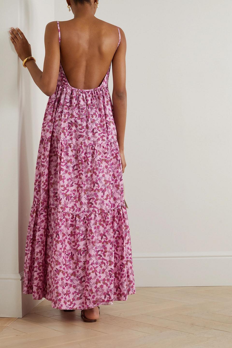 Matteau Tiered Floral-print Cotton-poplin Maxi Dress in Pink | Lyst