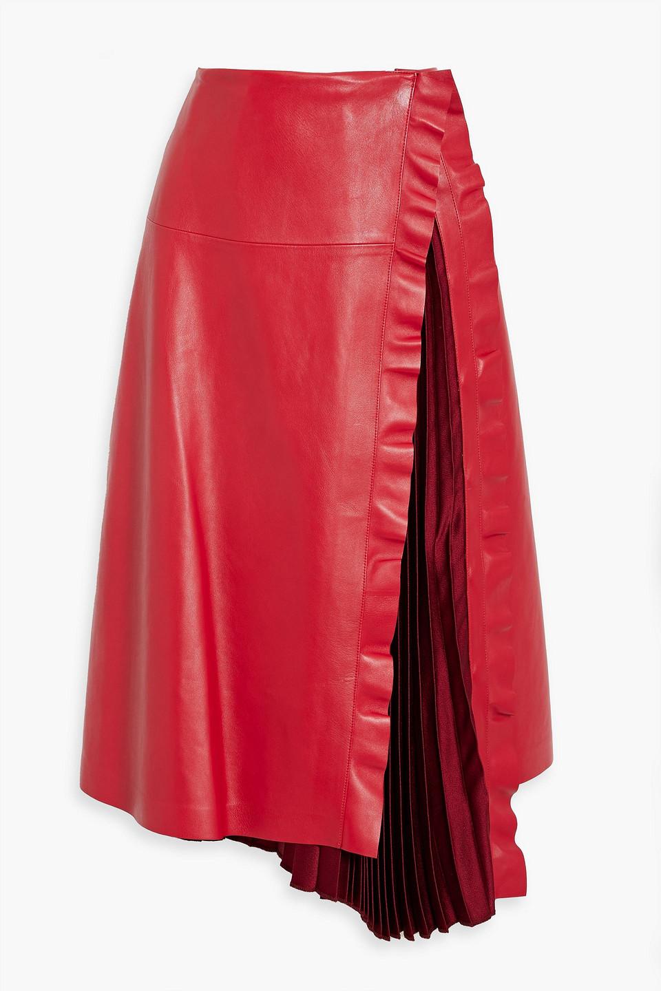 Valentino Crepe-paneled Leather Skirt in Lyst