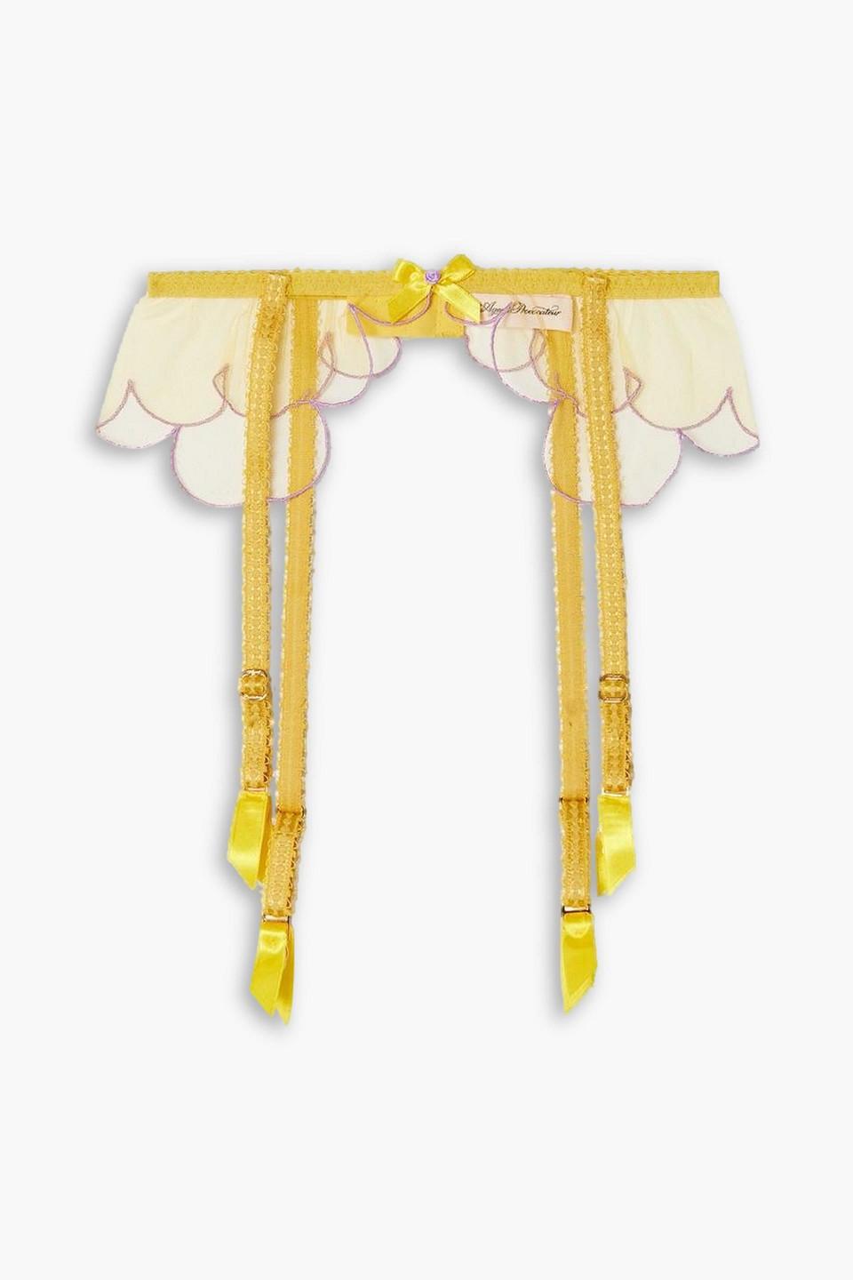 Agent Provocateur Lorna Bow-embellished Embroidered Tulle Suspender Belt in  Yellow