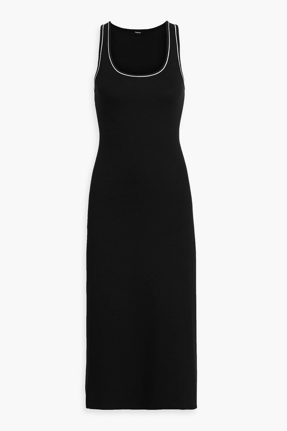 Theory Pima Cotton-Blend Jersey Midi Dress in Black | Lyst