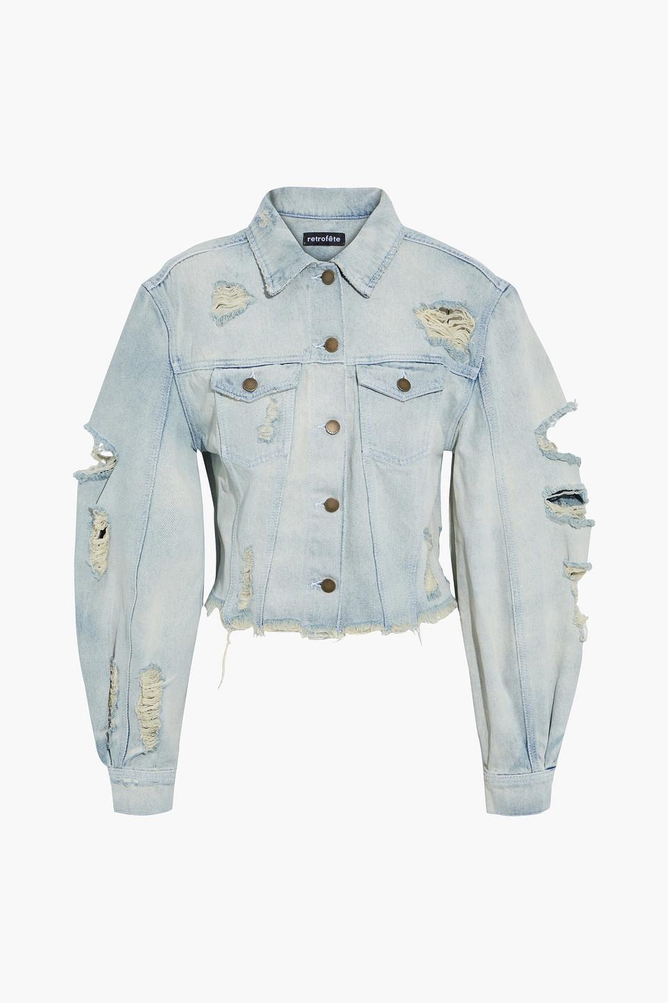 Kat Cropped Distressed Denim Jacket 