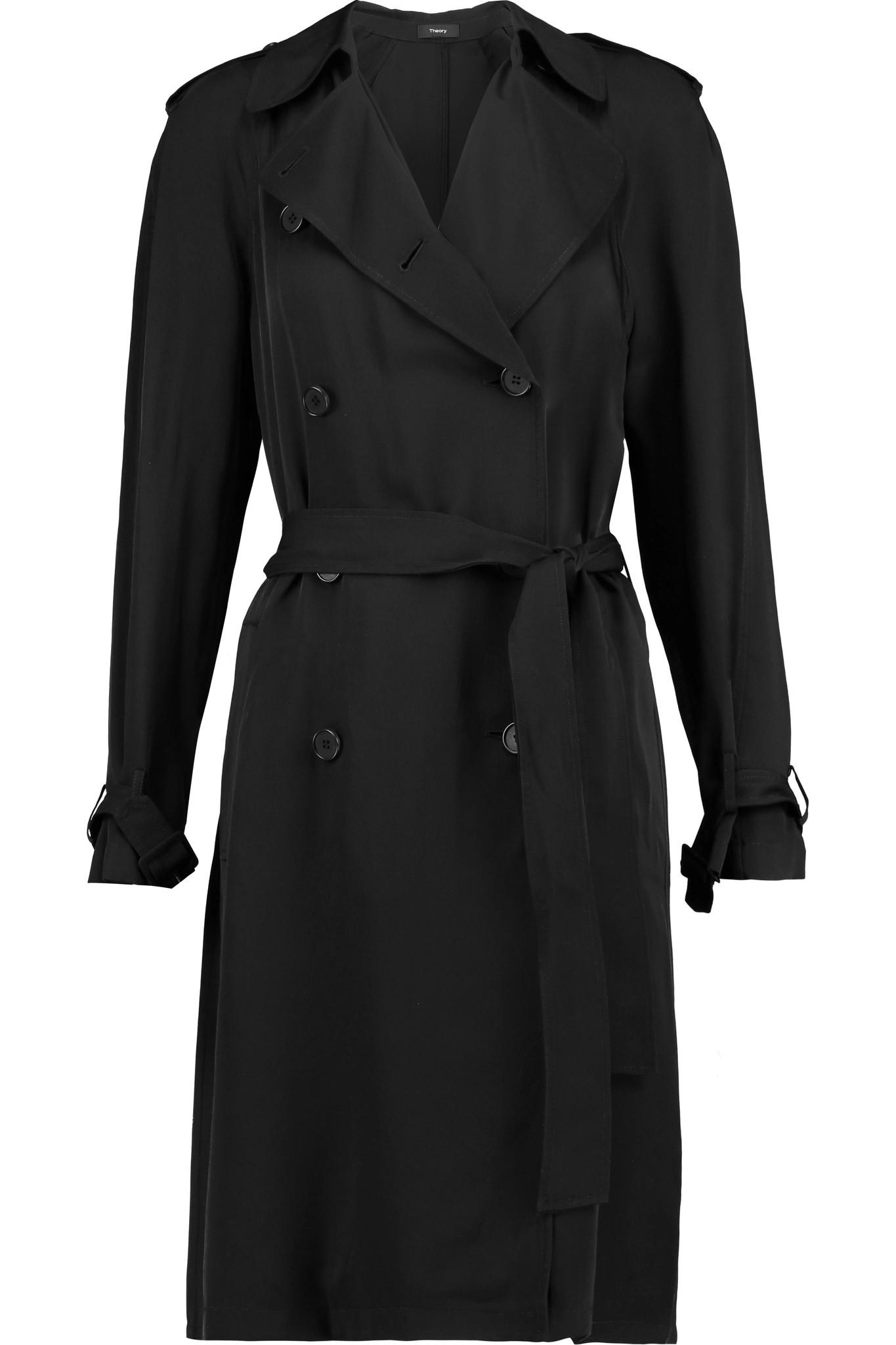 Theory Laurelwood Silk Crepe De Chine Trench Coat in Black - Lyst