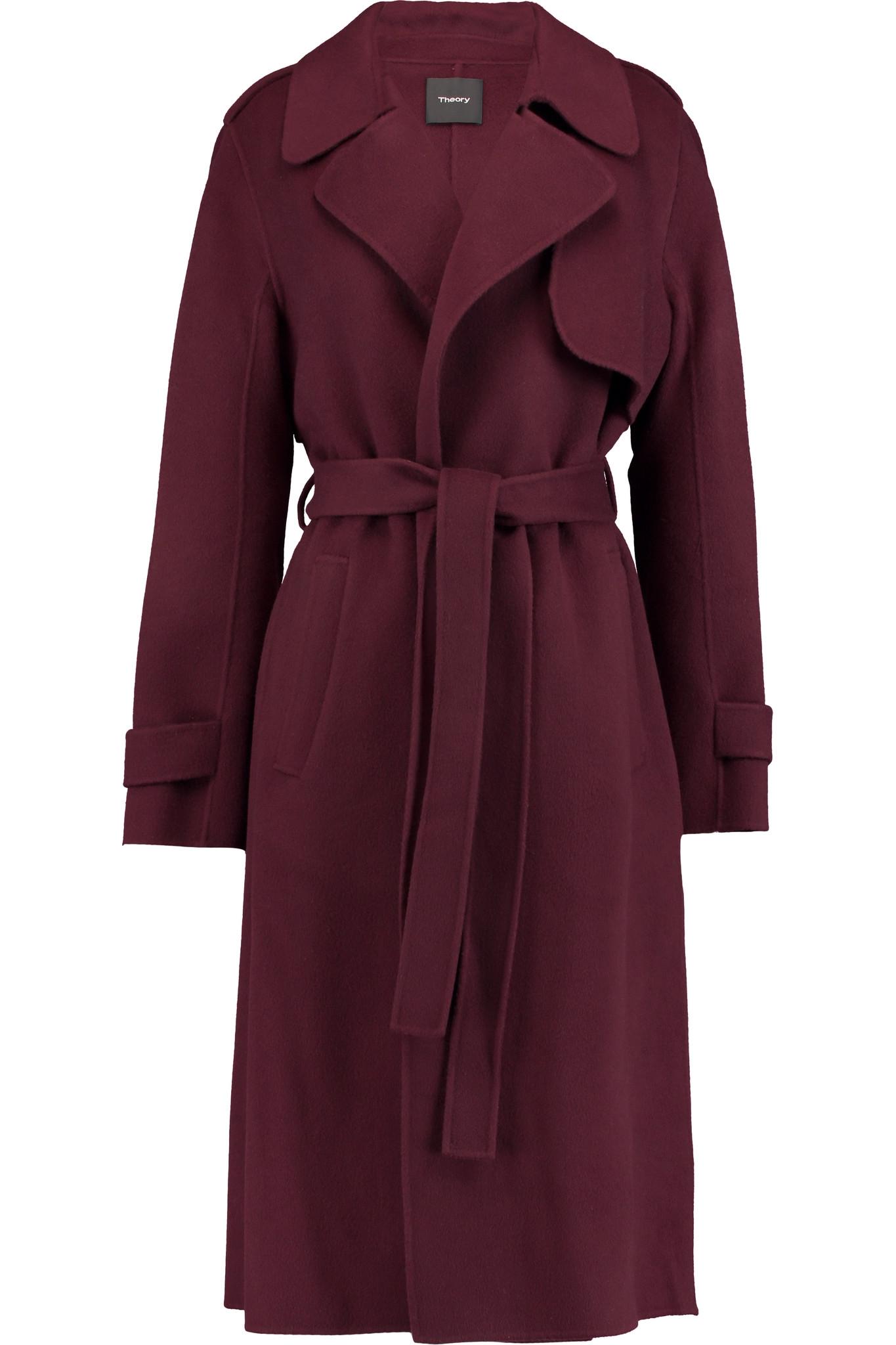 Theory Oaklane Wool And Cashmere-blend Trench Coat in Burgundy (Blue ...