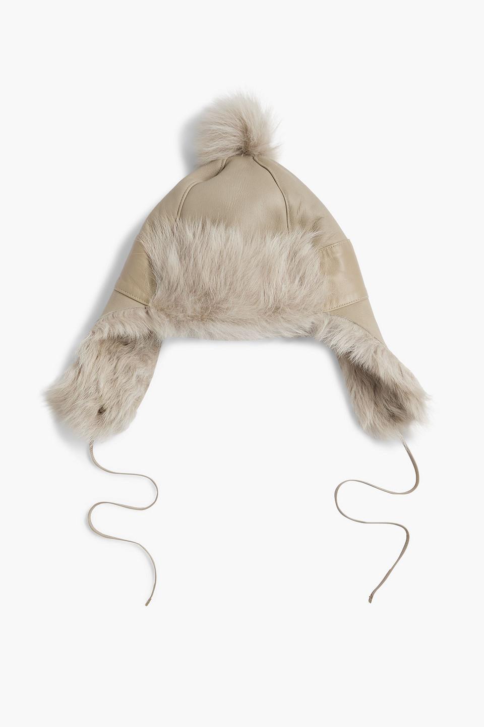 Karl Donoghue Faux Fur-paneled Faux Leather Trapper Hat in White | Lyst