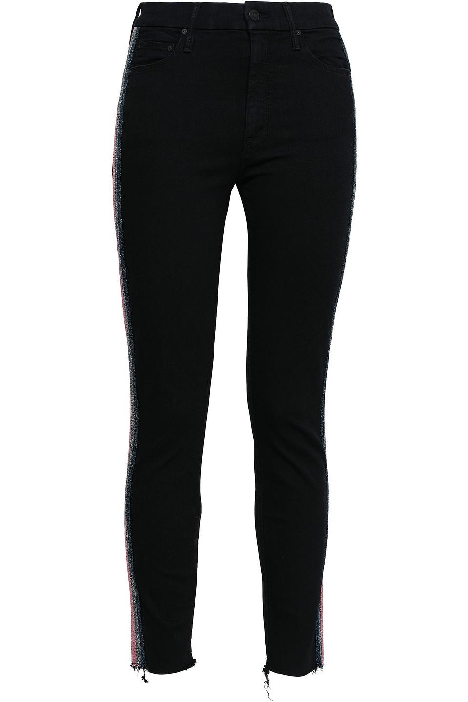 Mother Denim Metallic-trimmed High-rise Skinny Jeans Black - Lyst