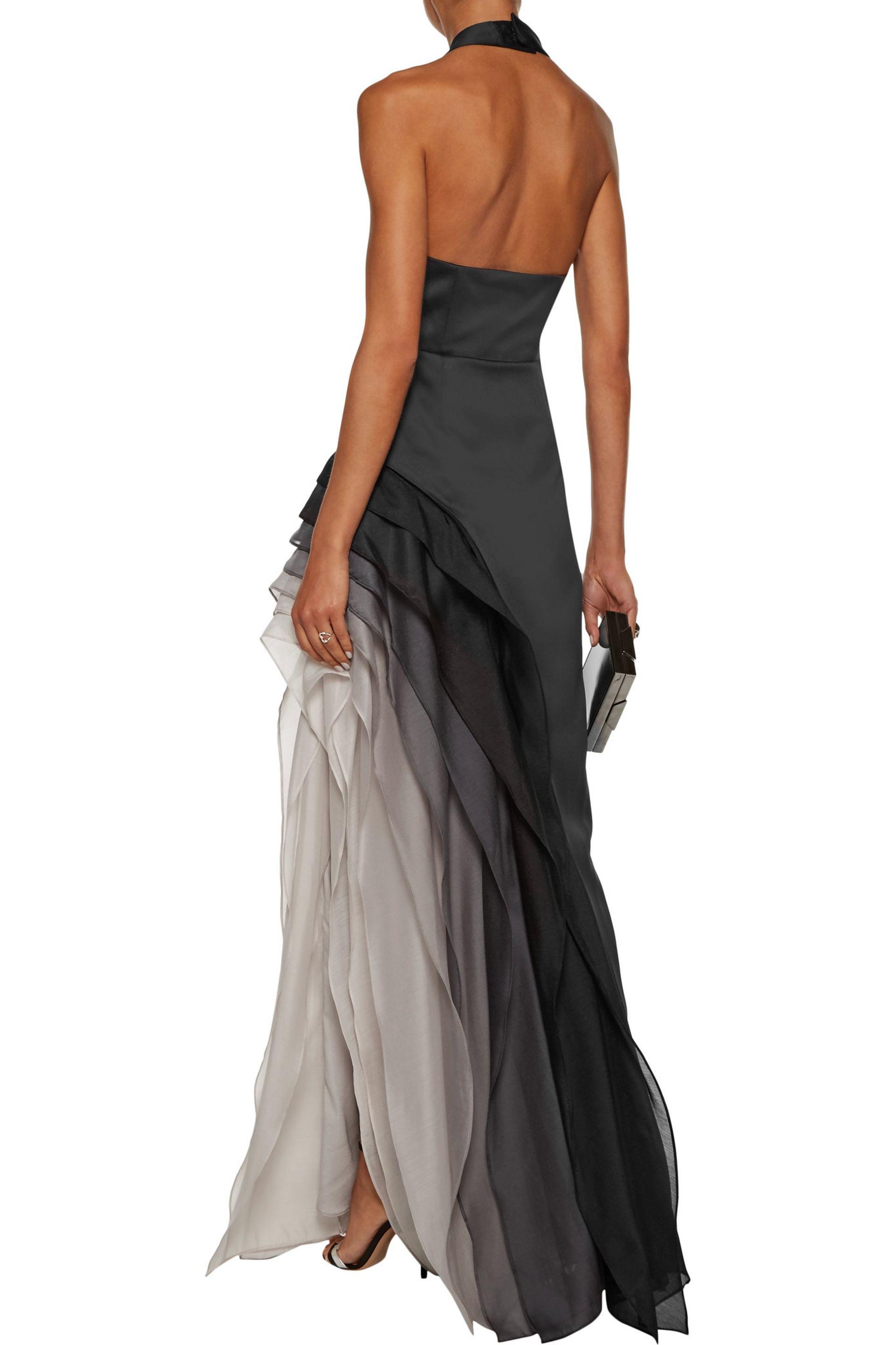 halston heritage satin and organza tiered degradé gown
