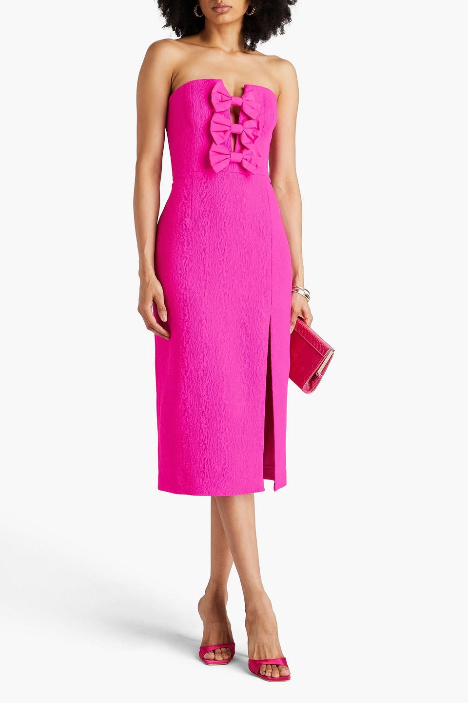 Rebecca Vallance Strapless Bow-detailed Cloqué Midi Dress in Pink