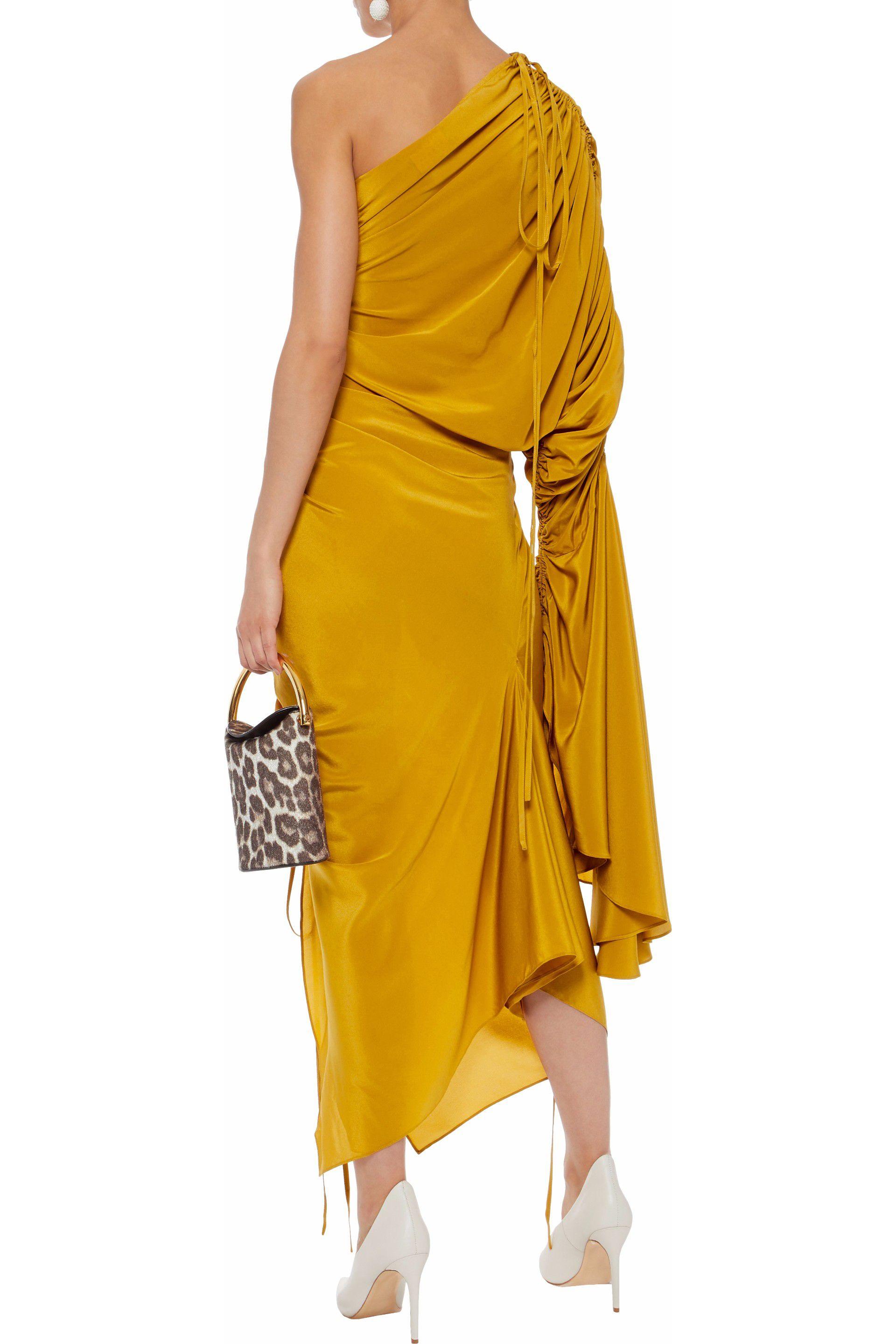 mustard yellow one shoulder dress