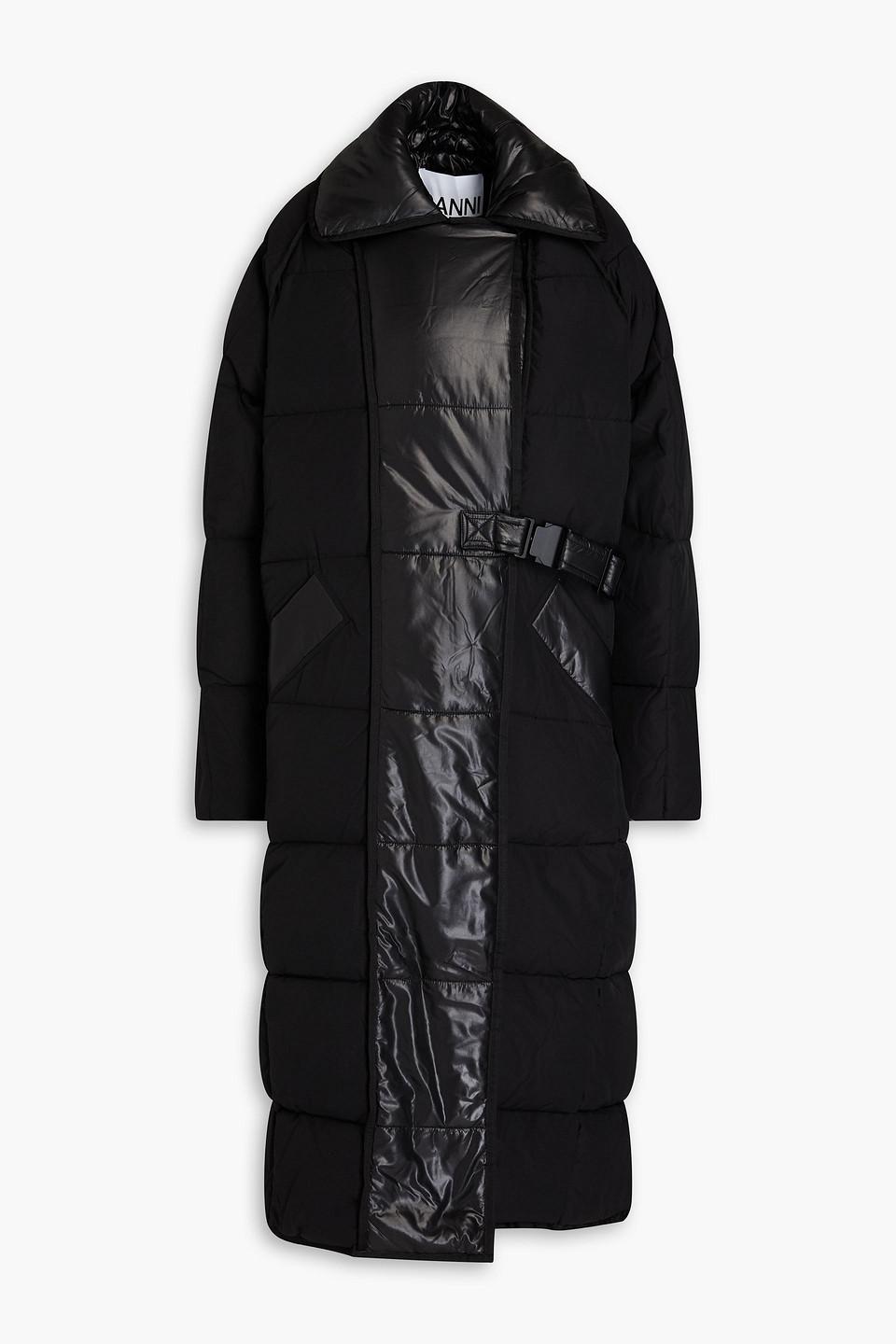 Ganni Quilted Ripstop And Shell Coat in Black Lyst UK