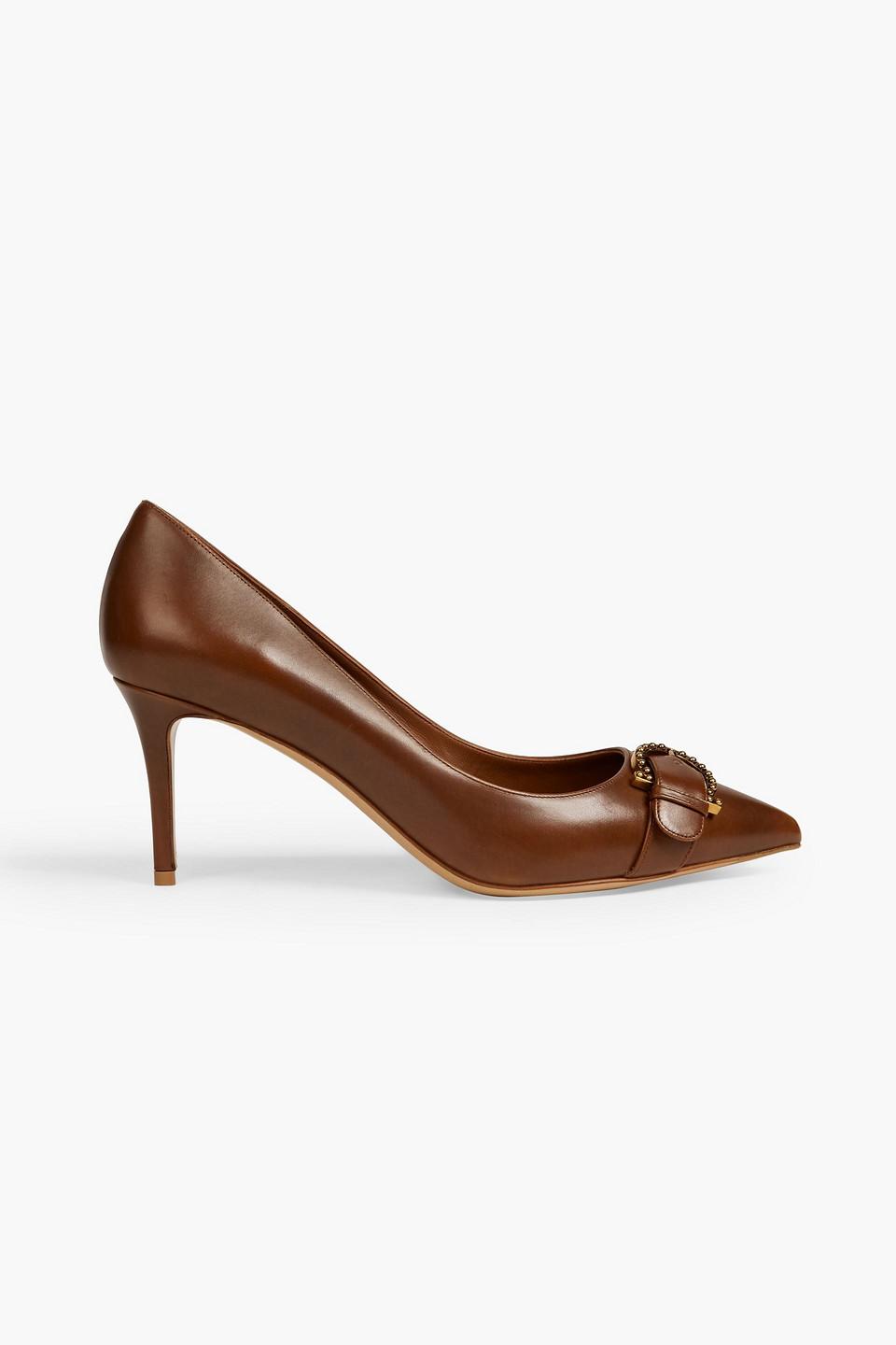Ferragamo Airola Buckle-embellished Leather Pumps in Brown | Lyst