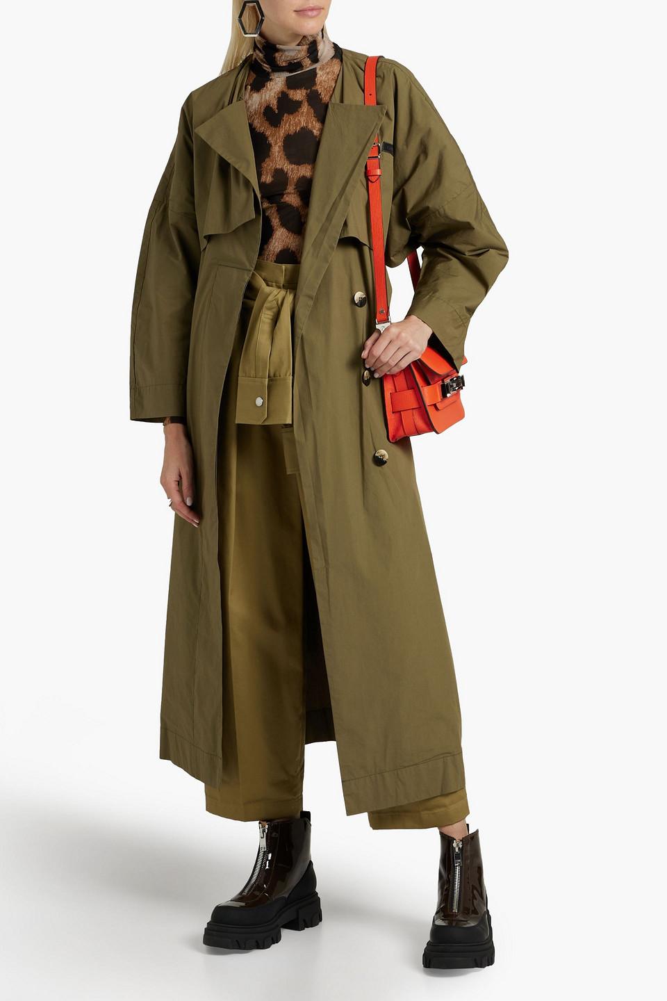 Ganni Belted Organic Cotton-blend Trench Coat in Green | Lyst