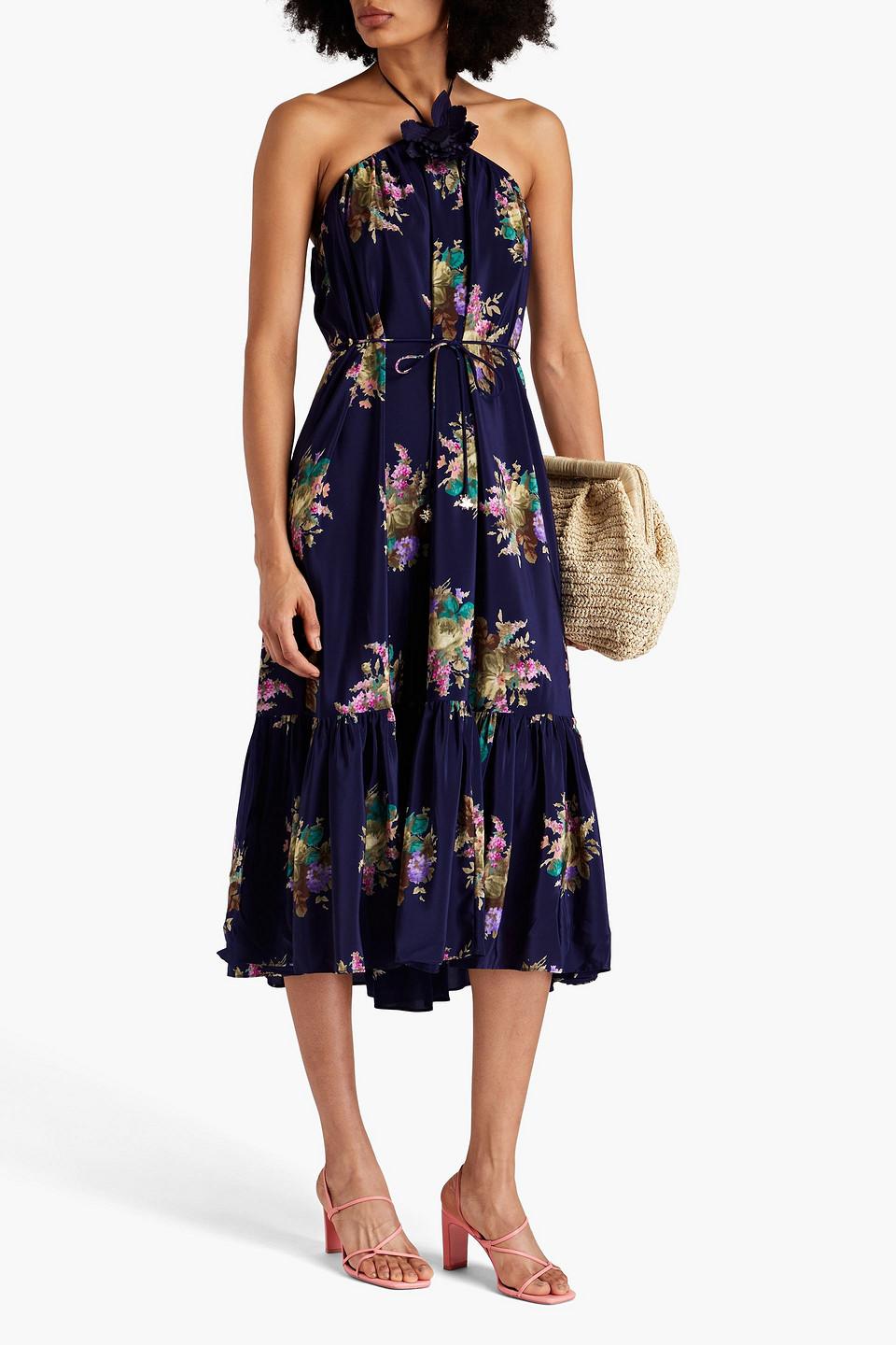 Zimmermann Floral-print Silk-crepe De Chine Halterneck Midi Dress