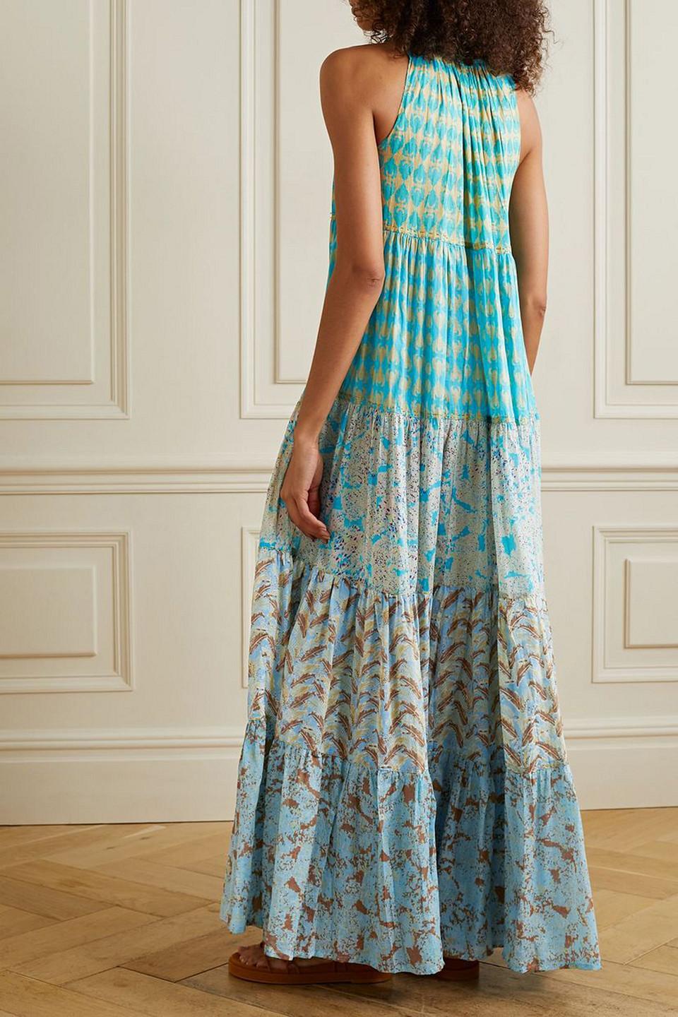 Yvonne S Hippy Tiered Printed Cotton-voile Maxi Dress in Blue | Lyst UK