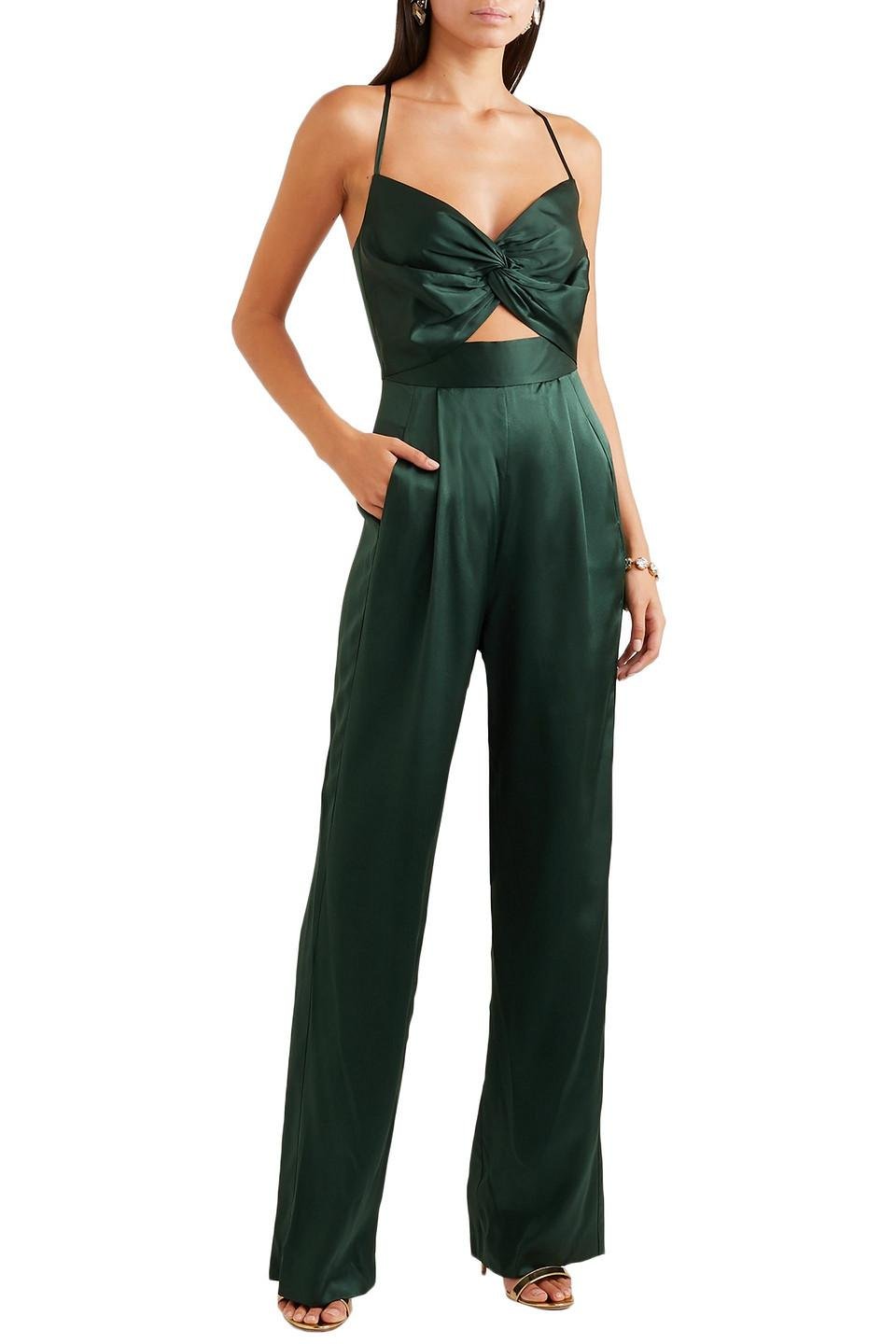Michelle Mason Cutout Draped Silk-charmeuse Jumpsuit in Green | Lyst