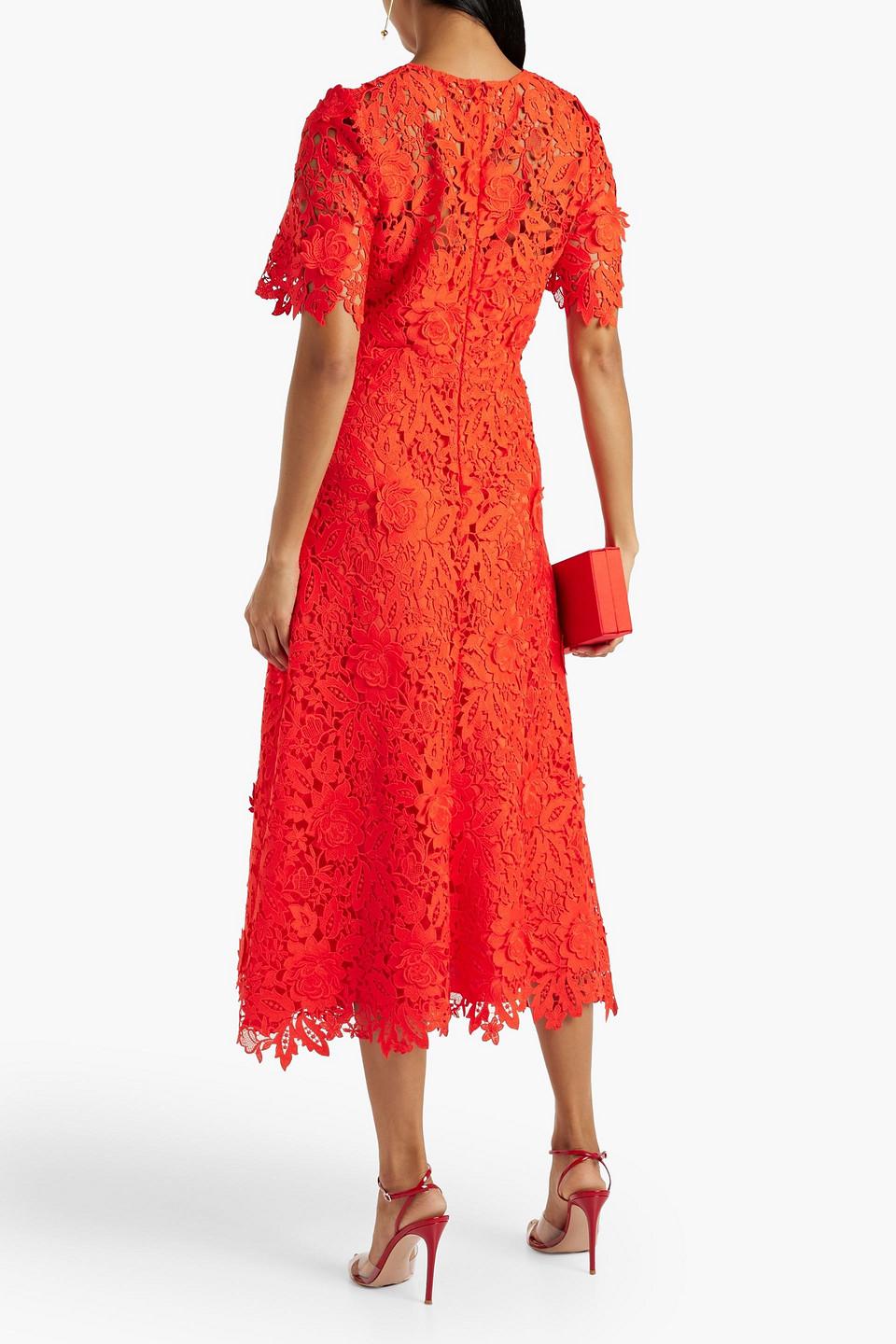 Lela Rose Guipure Lace Midi Dress in Red Lyst