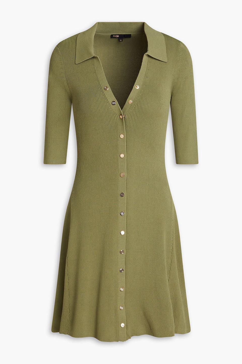 Maje Ribbed-knit Mini Dress in Green | Lyst UK