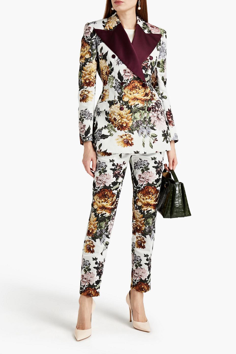 Dolce & Gabbana Double-breasted Satin-trimmed Floral-jacquard Blazer in  White | Lyst UK