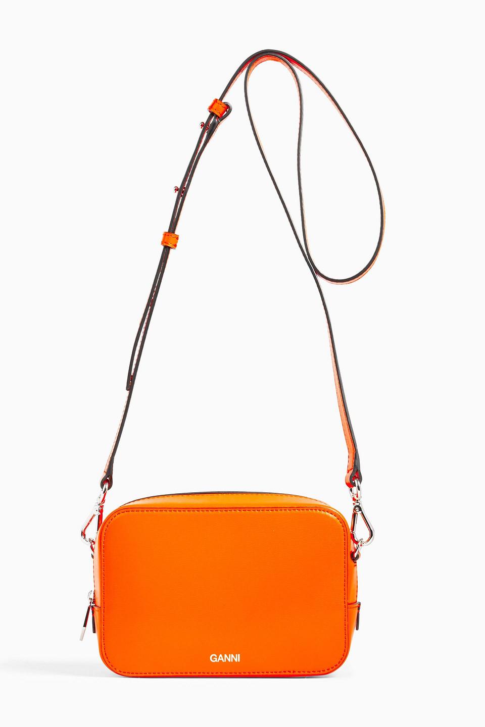 Ganni Textured-leather Shoulder Bag in Orange | Lyst